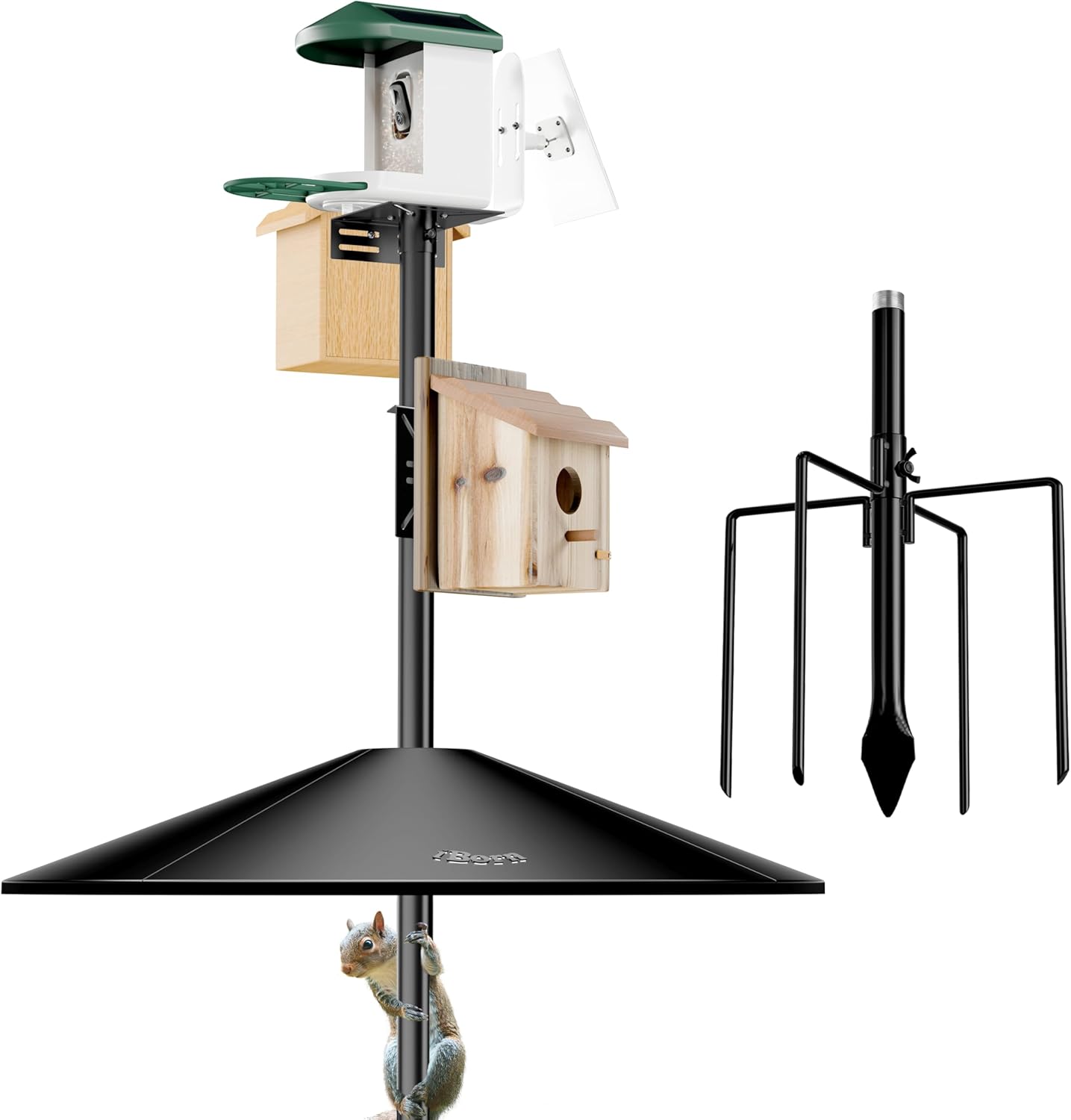 iBorn Smart Bird Feeder Pole with Squirrel Baffle, 87" Camera Bird Feeder Birdhouse Pole & 19.5”Oversized Baffle, Mounting Kit Bird Feeder Stand for Outside Protector, Black(Feeders NOT Included)