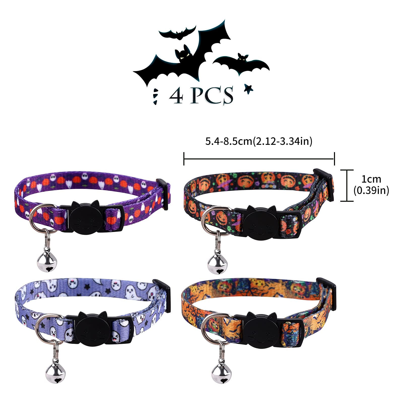 Halloween-Katzenhalsband Mit Fledermaus & Sternen – Sicherheitsclip, Verstellbar, Waschbar