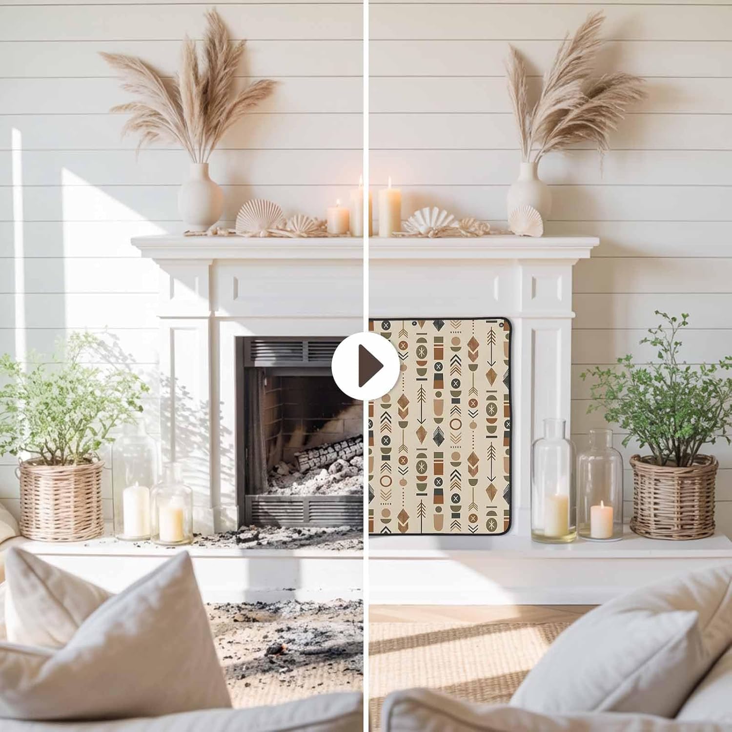 Magnetic Fireplace Cover Bohemian Vertical Totems Fireplace Screen Decorative Brown Tribal Stripes Insulation Fireplace Blocker Save Energy Fireplace Draft Stopper Covers for Living Room 36x30 Inch