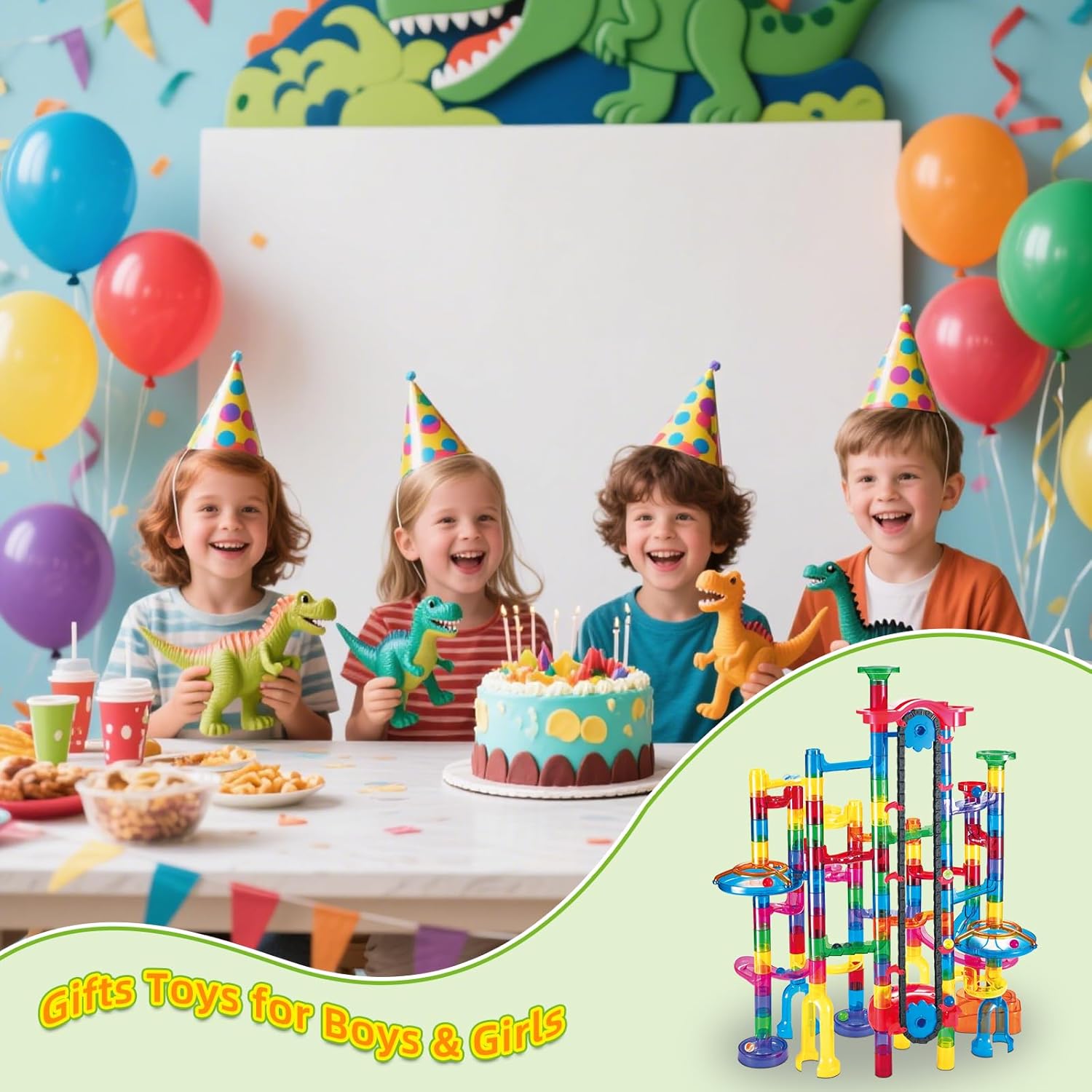 Tucrae 224 PCS Marble Runs Toys with Automatic Elevator Glowing Marble Maze Building Set STEM Puzzle Toys for 3 4 5+ Boys & Girls Children's Day, Christmas Easter Gifts(Containing 60 Marbles)