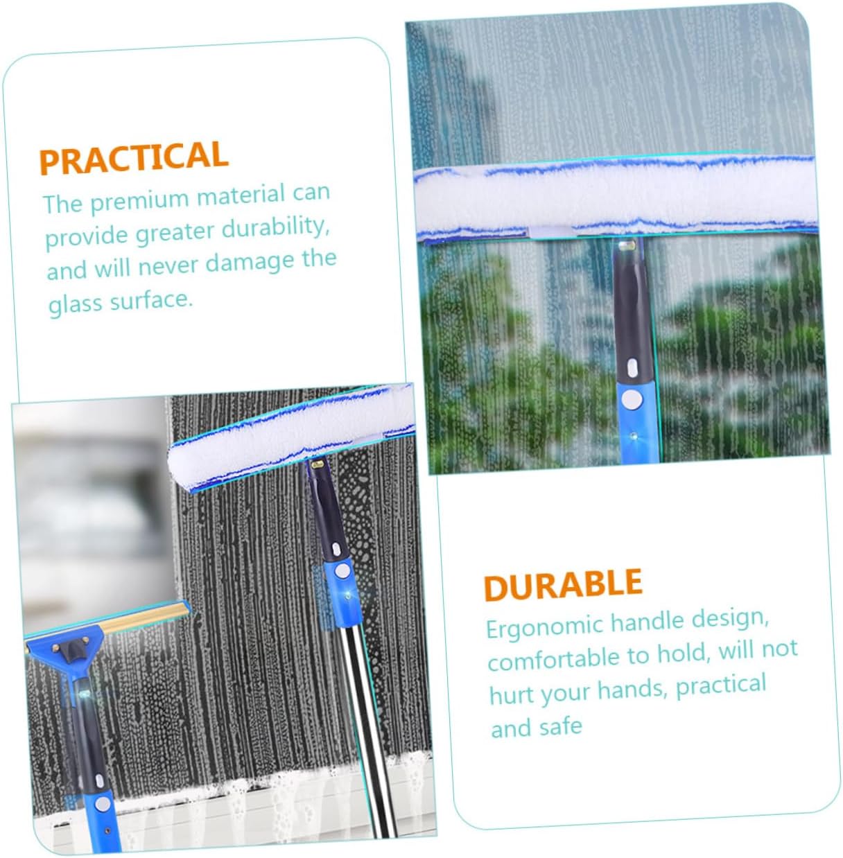 1set Extendable Microfiber Window Cleaner Squeegee and Scrubber for Home and Ergonomic Handle for Mirrors Shower Doors and and Convenient Random Style