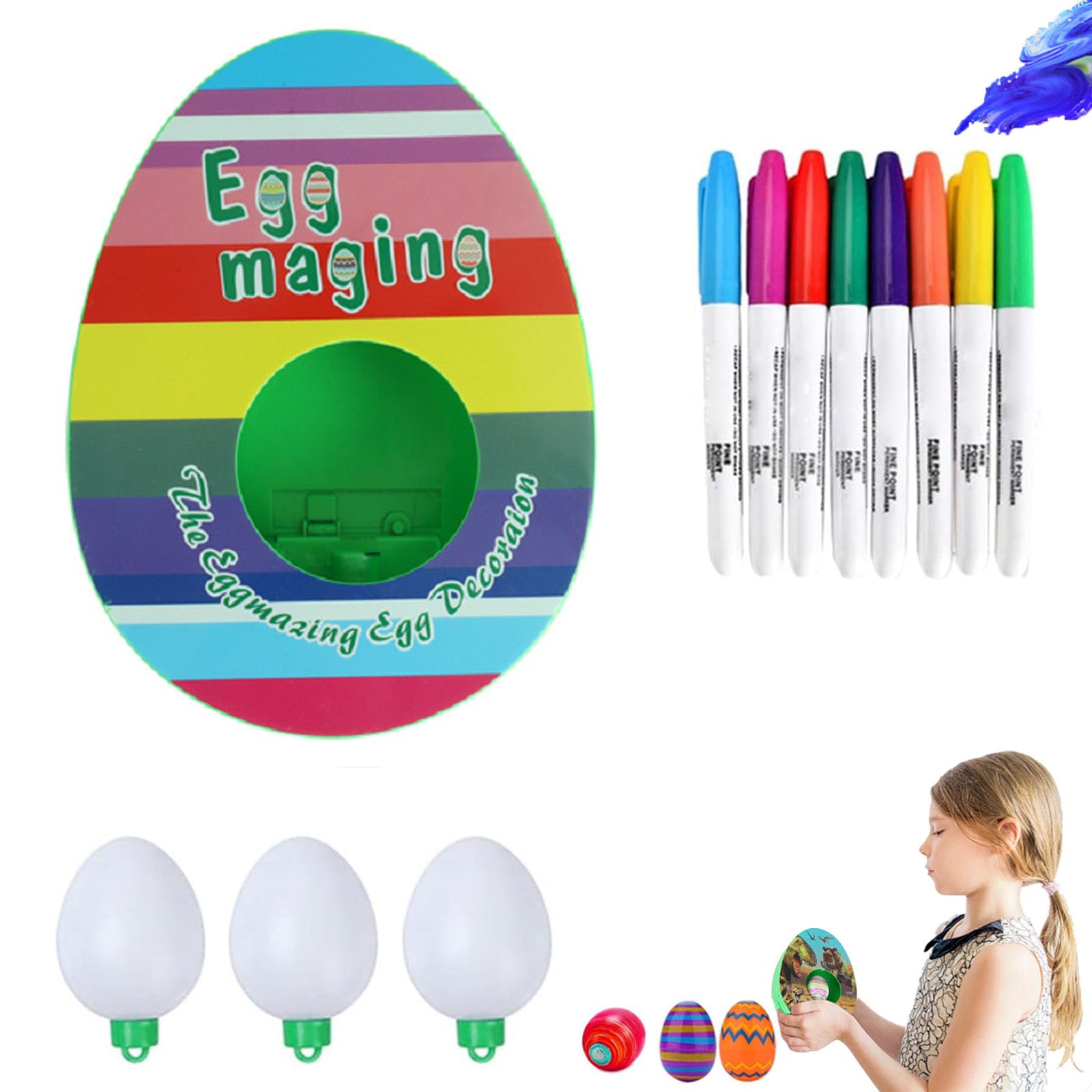 Lyoveueggmazing,Easter Egg Spinner Decorating Kit,DIY Easter Bunny Eggs Decoration Kit,Craft Egg Painting Decoration Set,Easter Egg Decorator,Easter Gifts Toy for Kids-B