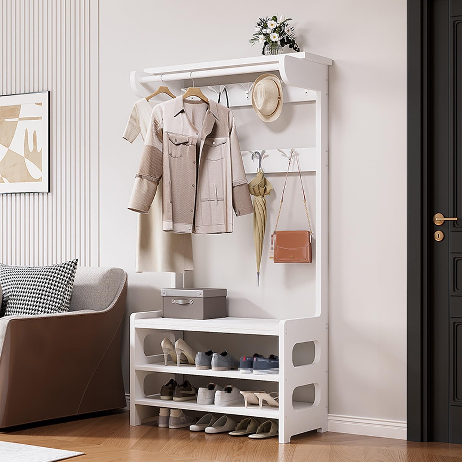 Banc à chaussures avec porte-manteau blanc 71 cm pour entrée