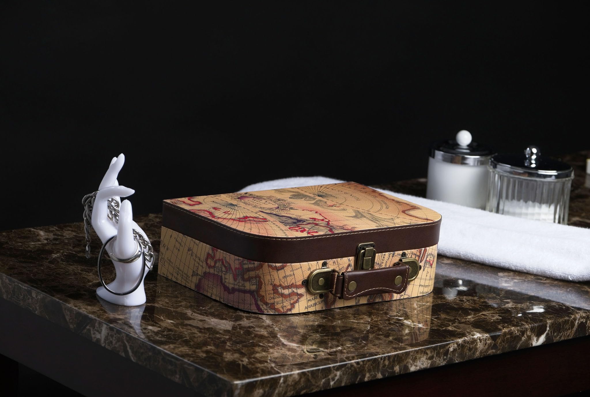 Wald Imports 70014/LG Large Map Faux Leather Suitcase Storage