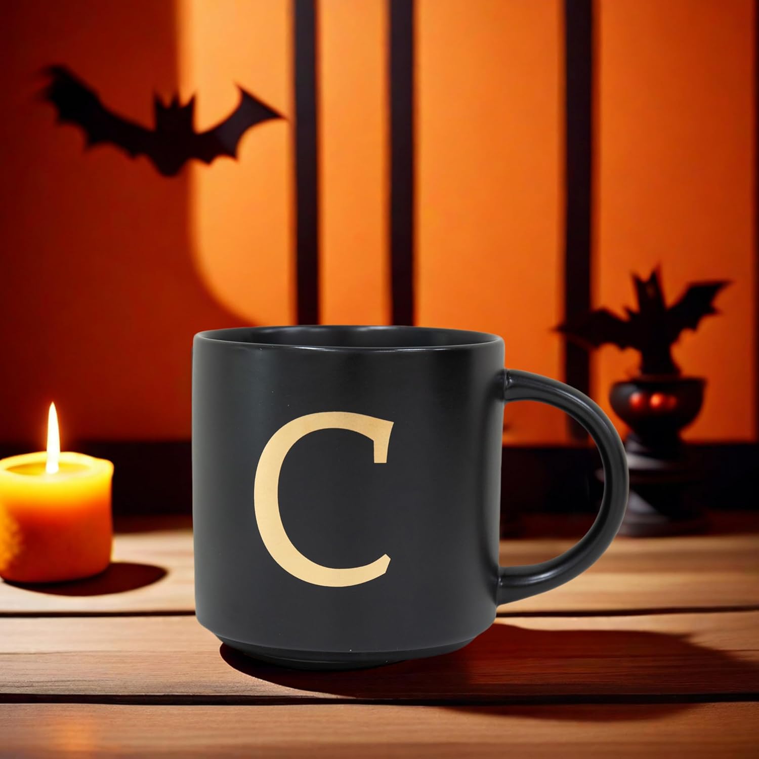 COLLECTIVE HOME - Monogram Ceramic Mugs, 15 oz Golden Initial Black Coffee Cups, Elegant Alphabet Tea Mugs, Elegant Personalized Mug with Gift Box, Unique Mug with Double Side Capital Lette (C) - Image 5