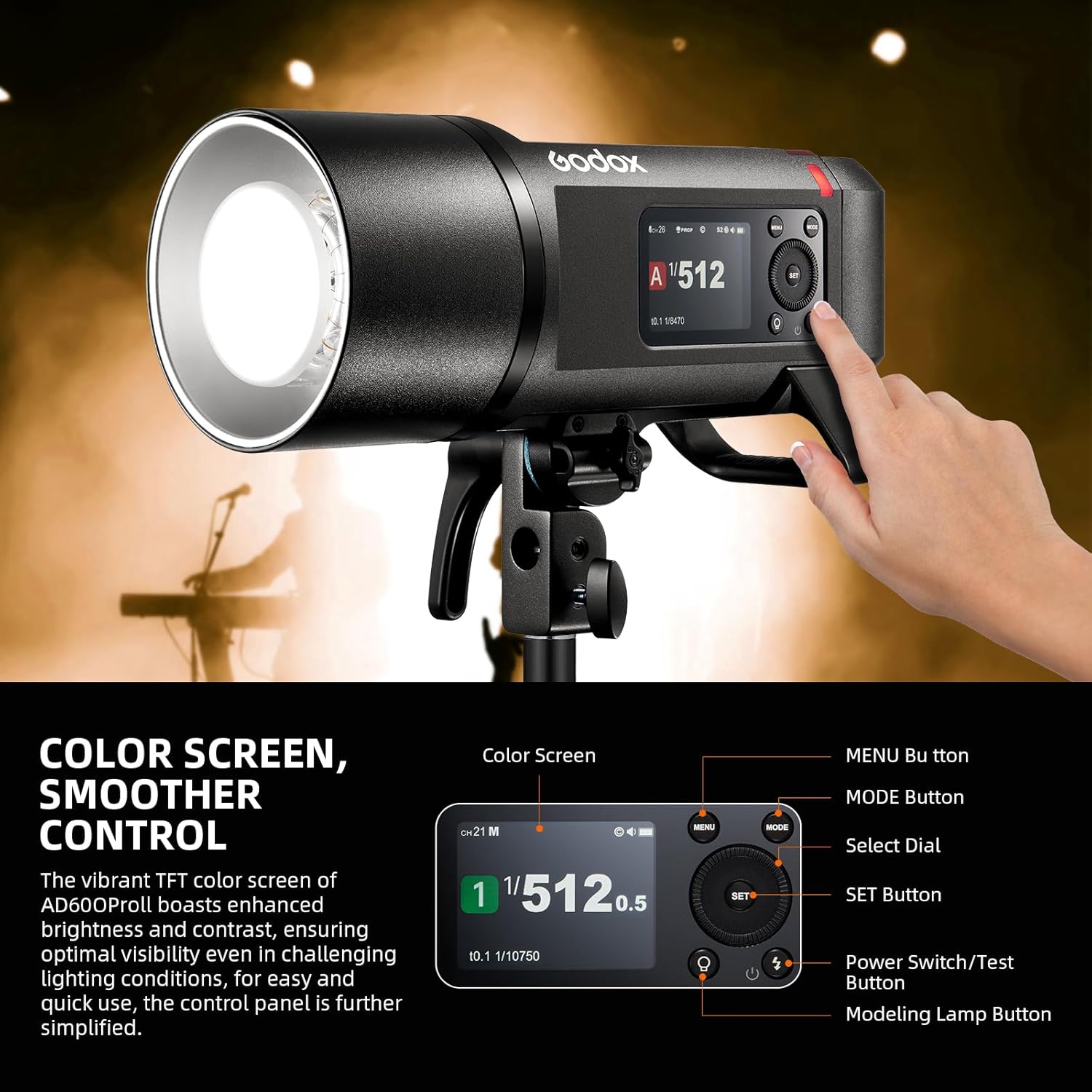Godox AD600 Pro II AD600Pro II 600ws Outdoor Flash Strobe, 2.4G Wireless 1/8000s HSS Flash Monolight, Powerful Li-ion Battery, 360 Full Power Flashes, 0.01-0.9s Recycling, 40w Bi-Color LED Model Lamp