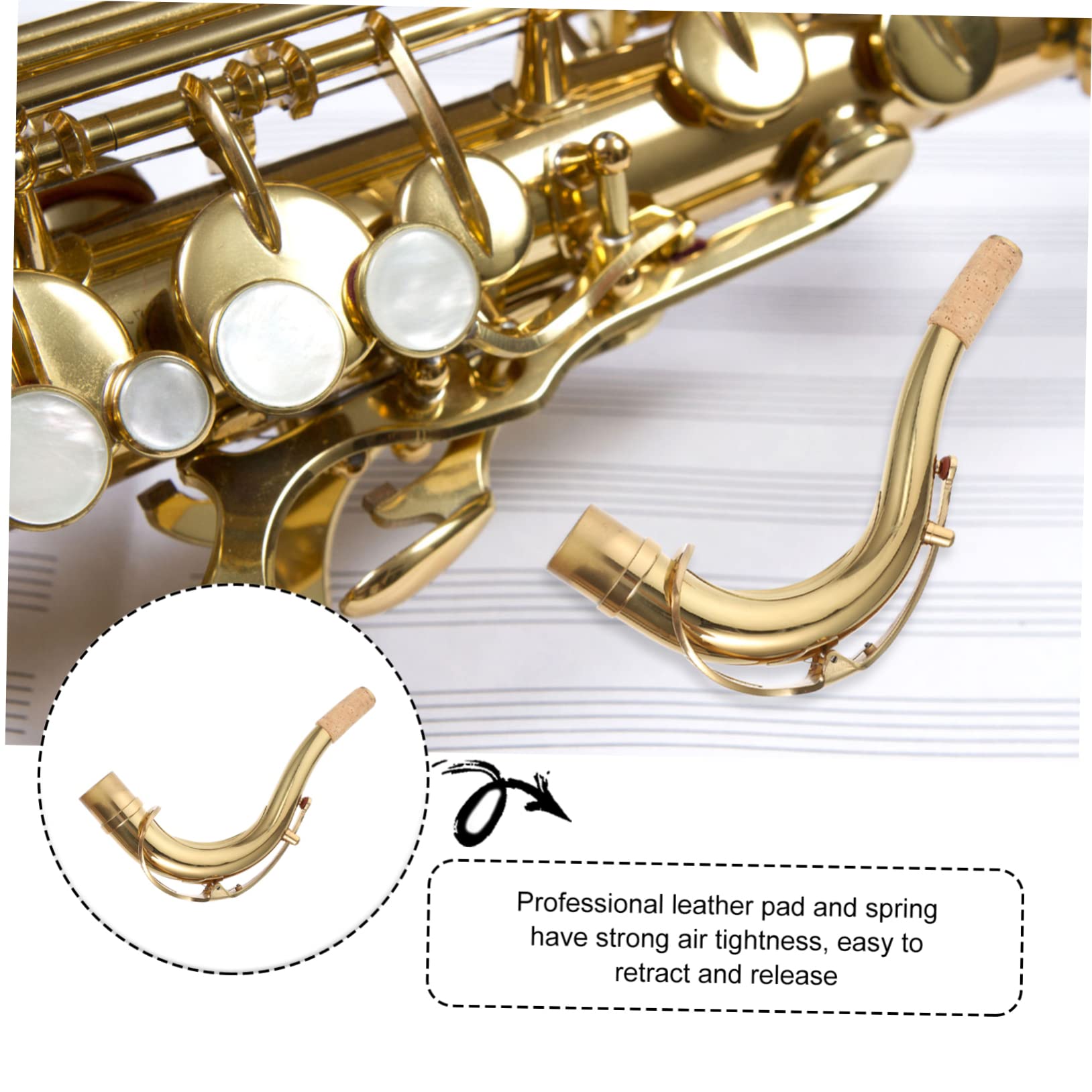 Collo Curvo per Sassofono in Ottone Oro, Ricambio 1 Pezzo | Accessorio per Strumento Musicale, Pratico e Regolabile, per Professionisti e Amatori