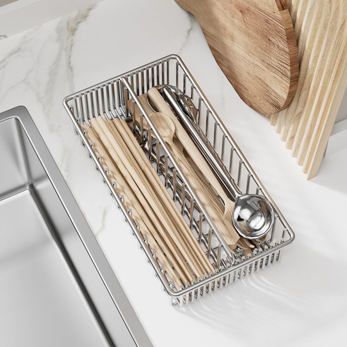 Cabilock 2pièces Panier Égouttoir pour Lave-Vaisselle Acier Inoxydable Panier à Couverts Porte-ustensiles Organisateur pour Ustensiles de Cuisine