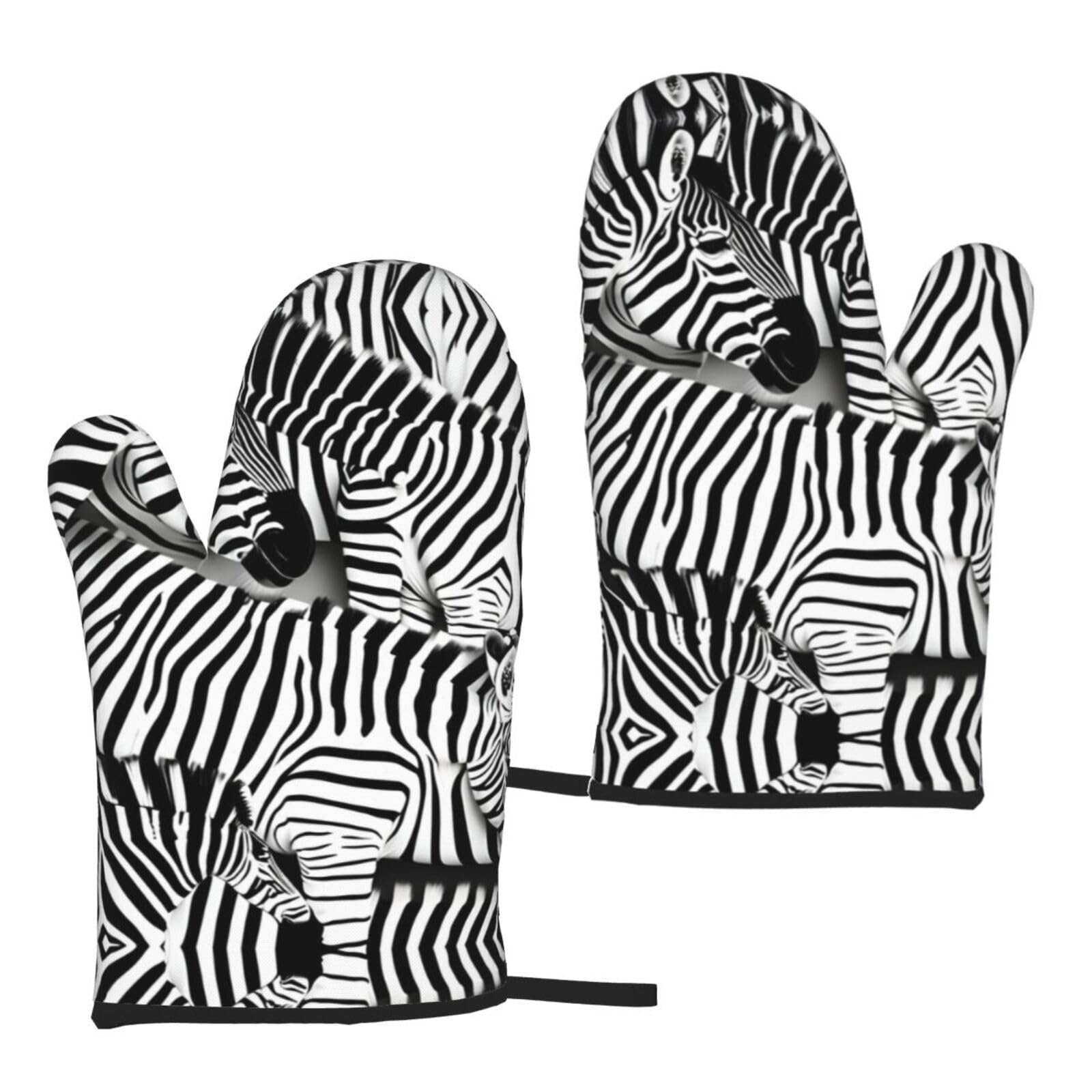 Pvinnk Black Zebra Print Mittens For Cooking Oven Mitts Heat Resistant Mitts 5.9 X 11In For Kitchen Baking