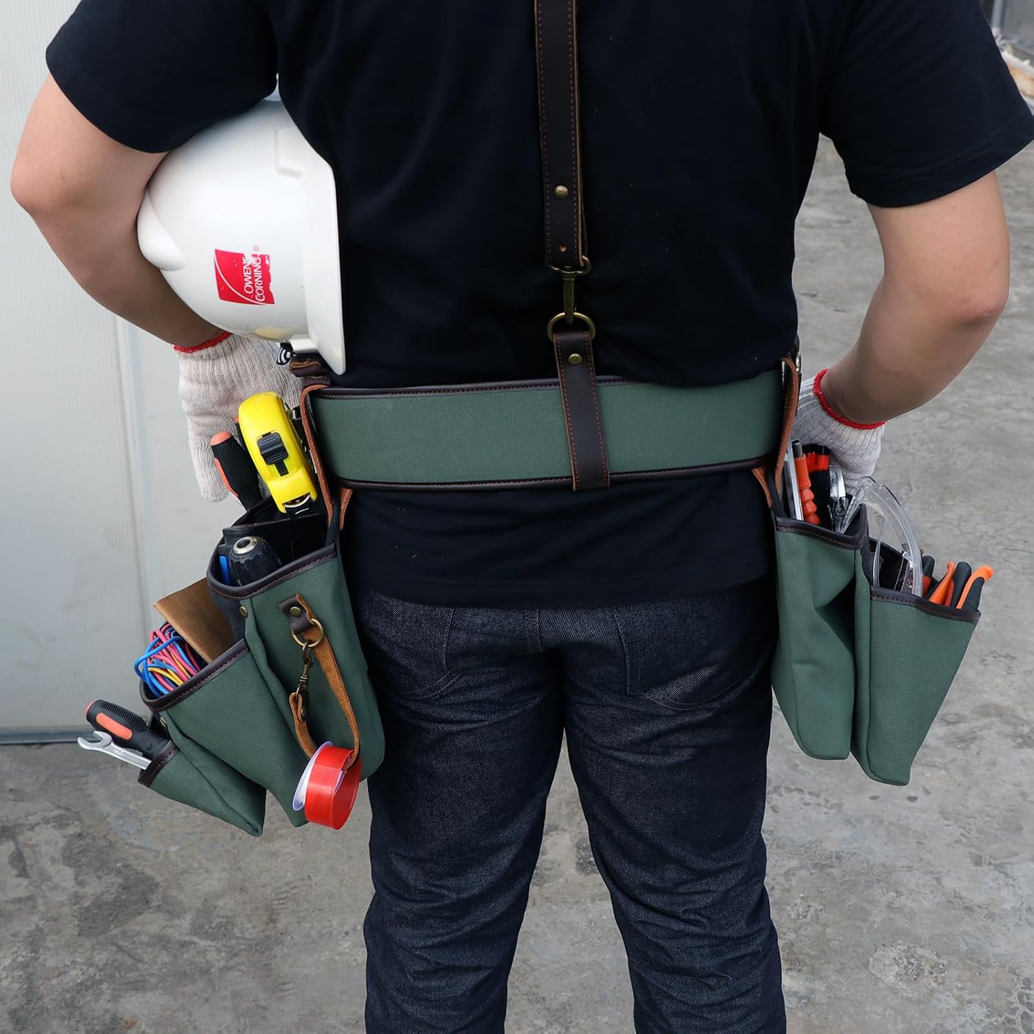 Tourbon Leather & Canvas Tool Belt Framers Carpenter Work Belts Multipurpose Rig Pockets Organizer Electrician Tools Pouch with Hammer Holder Bag for Construction