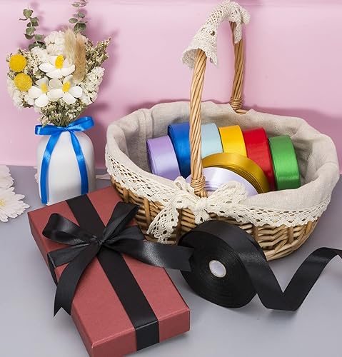 Vista 314 de Cinta de satén sólido azul real de 1 pulgada, cinta de tela artesanal de 50 yardas para envolver regalos, ramos florales, decoración de fiesta