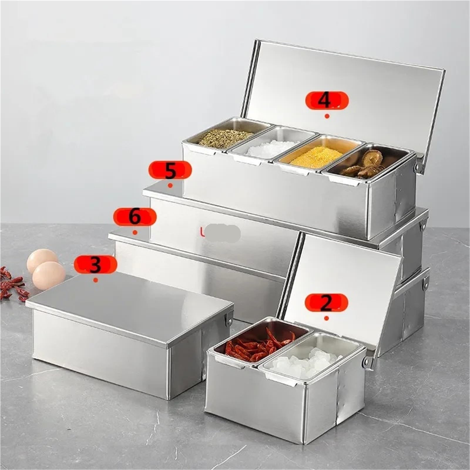Scatola di condimento for chef ristorante dell'hotel con scatola in acciaio inossidabile immagazzinaggio del coperchio Serbatoio for la casa Per Condimento