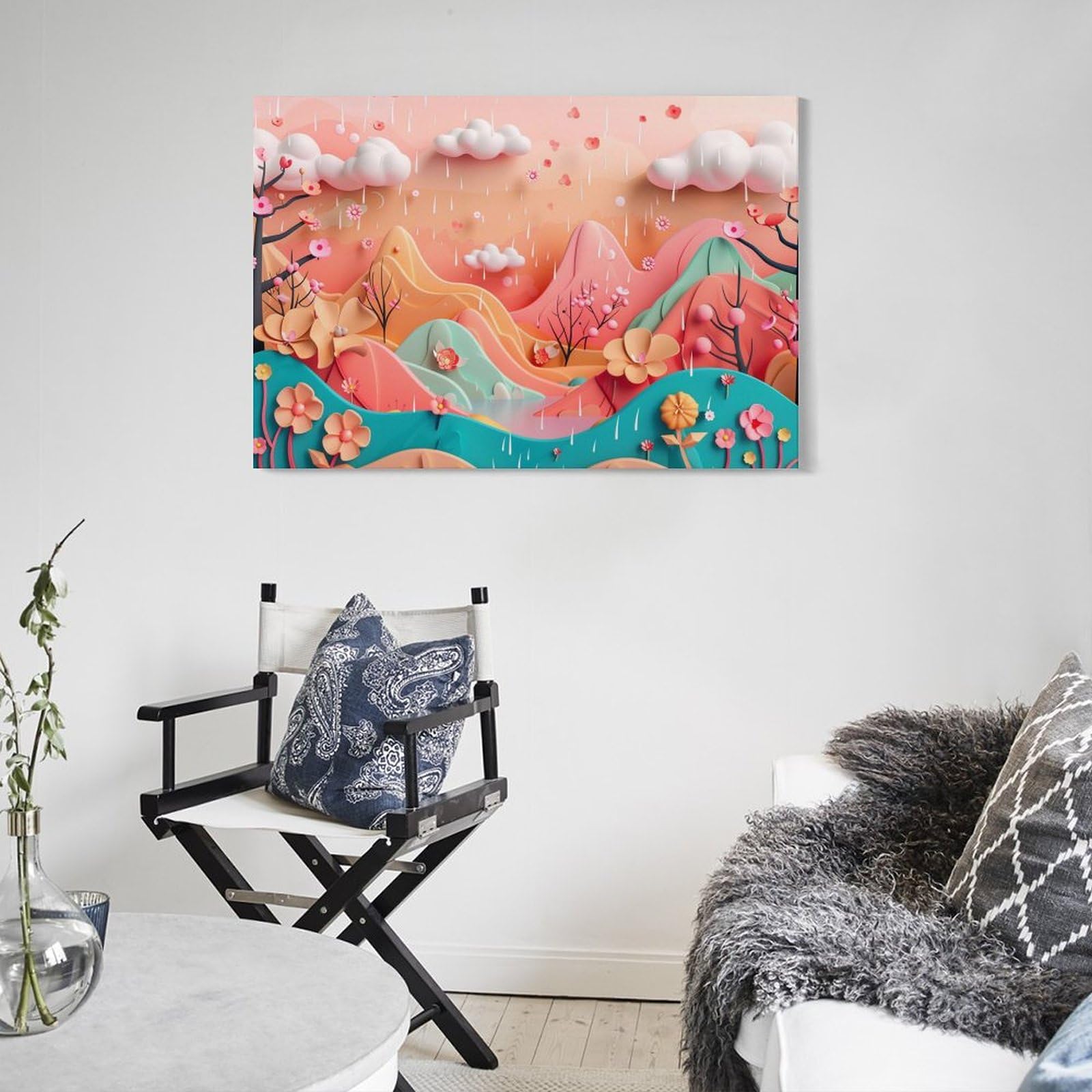 Amazon.co.jp: 絵画 山では小雨が降り始めましたインテリア 絵画