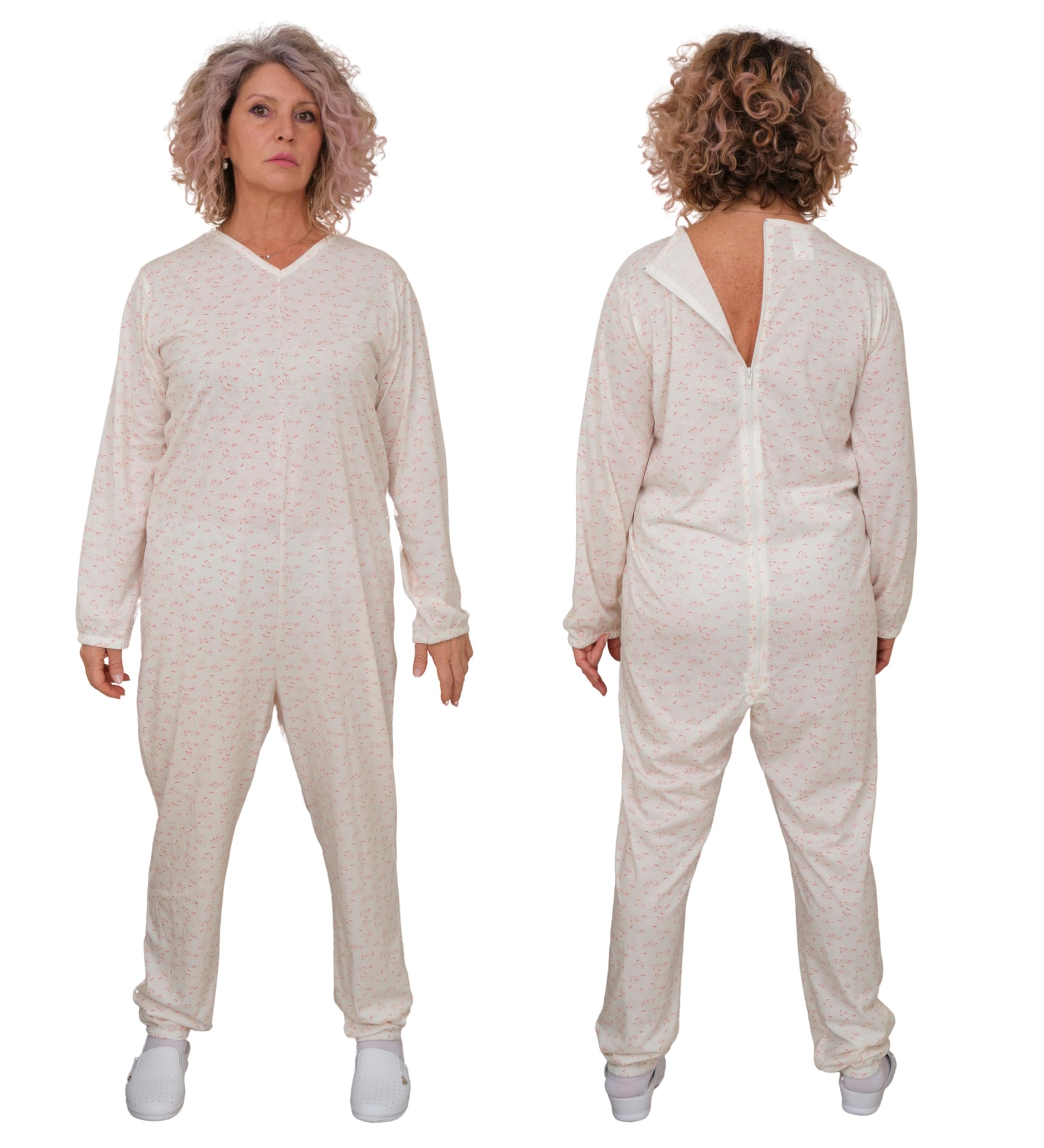 ferrucci comfort Pajamas with zip on the back for elderly for Women 100% Cotton, 9012/1, Long sleeves and pants, Alzheimer, Incontinence-picture-22