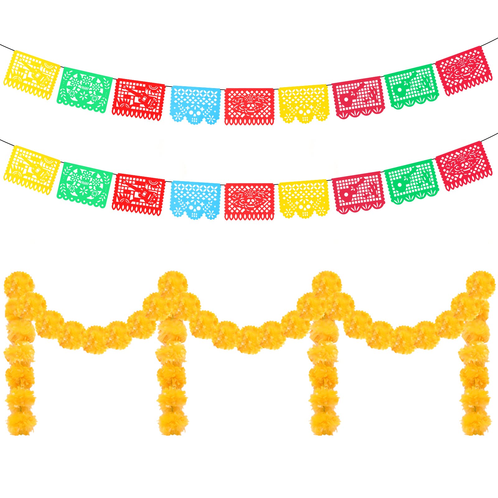 Bannière de fête mexicaine en plastique et guirlande de souci pour Diwali et Dia de Los Muertos