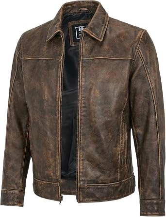 Mens Leather Jacket - Real Lambskin Classic Vintage Style Leather Jackets For Men Brown Leather Jacket for Mens