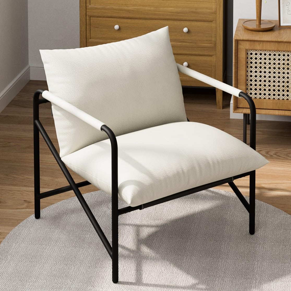 rattantree Sillón Relax Moderno de Salón con Estructura Metálica, Terciopelo Cómodo para Dormitorio y Lectura, Color Blanco (71 x 65 x 65cm)