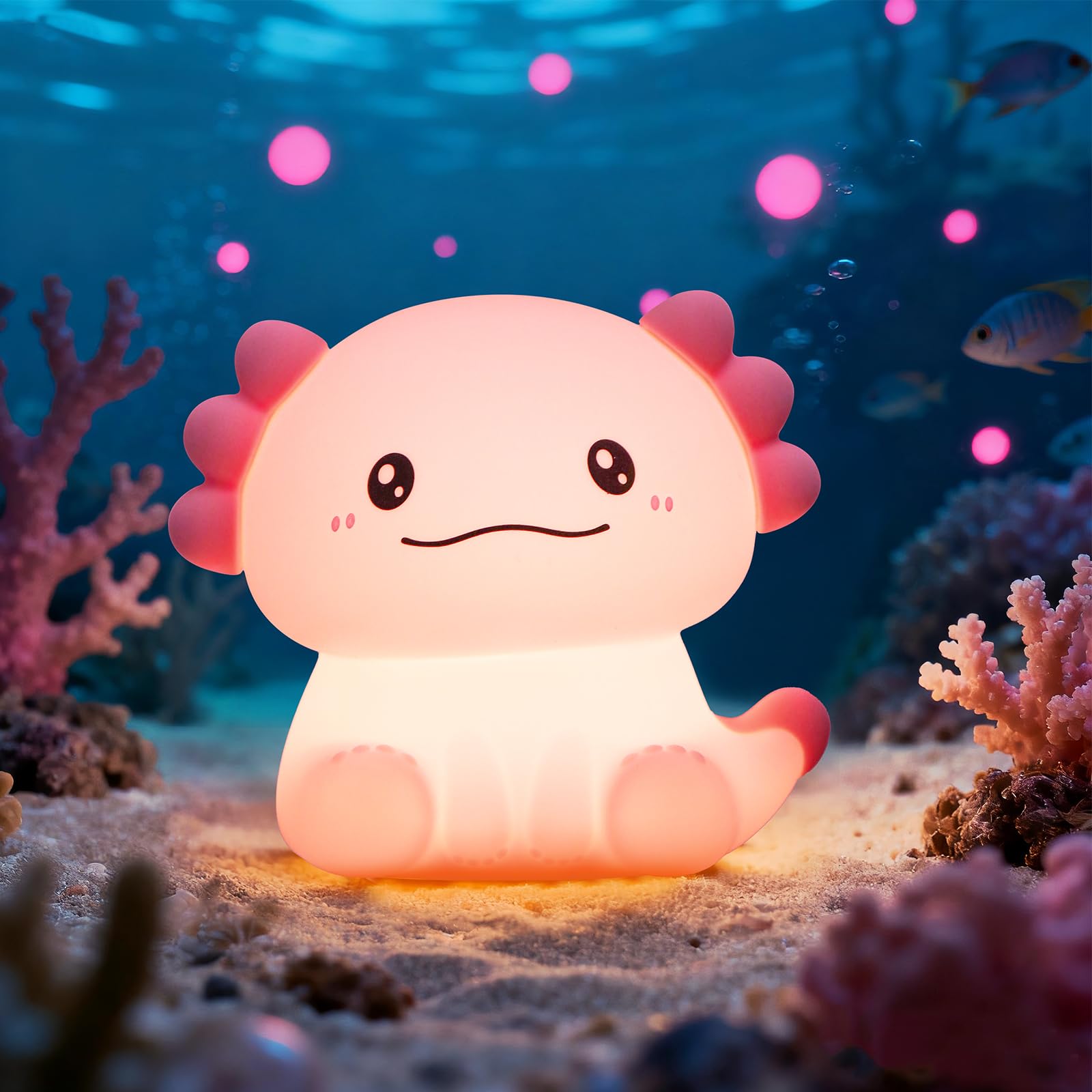 JVURICE Axolotl Nachtlicht Kinder Silikon Lampe Dimmbar Tier Touch Aufladbare Kinderlicht Schlafzimmer Led Night Light Dekor Kinder Geschenke Für Mädchen Junge Weihnachtsgeschenke Schlummerleuchten
