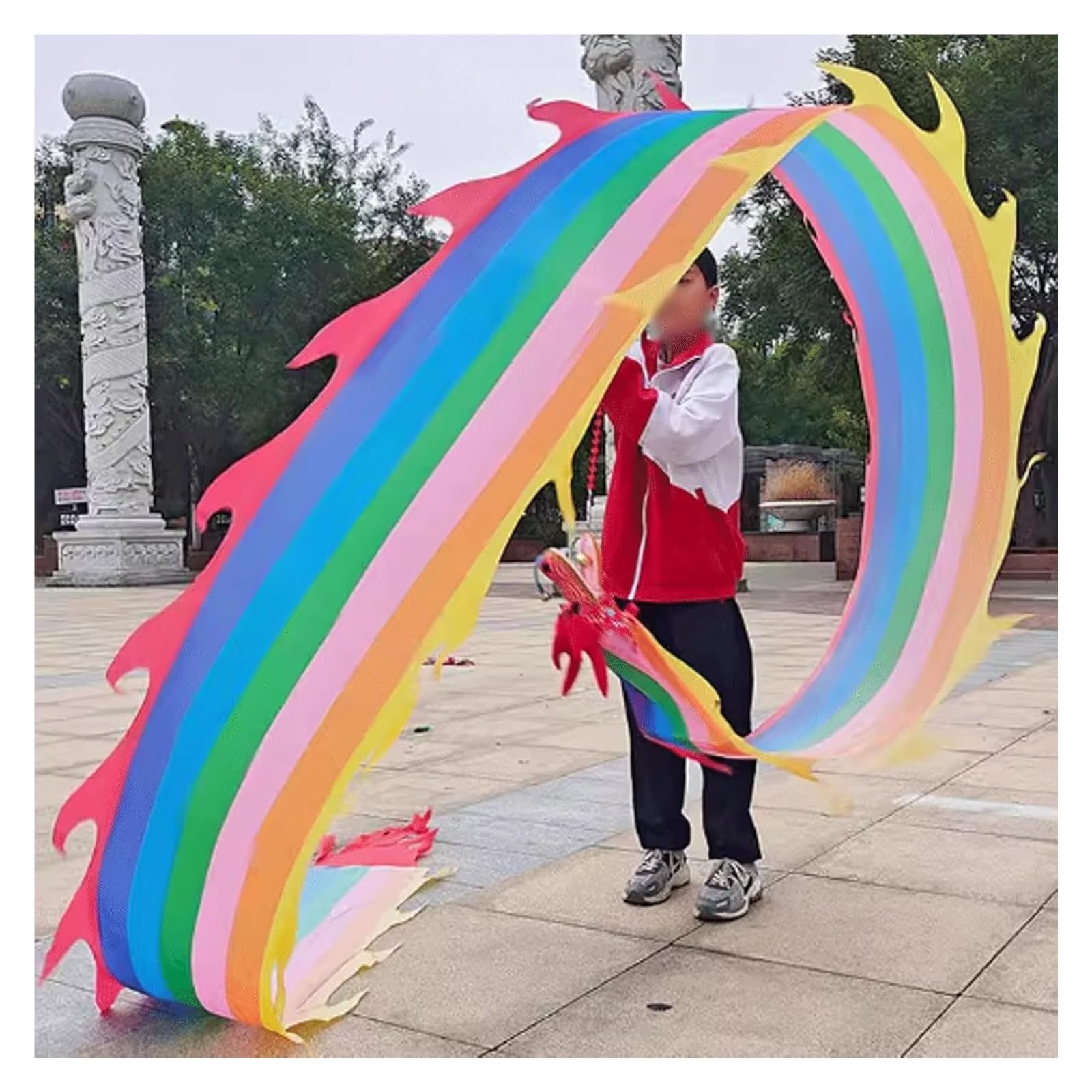Fitness Dragon Streamer, Fitness na świeżym powietrzu Taniec smoka, Chińska głowa smoka Rekwizyty do tańca smoka Program występów szkolnych Narzędzia Fitness Dragon Belt Pomyślna chmura(Colorful,3Mete