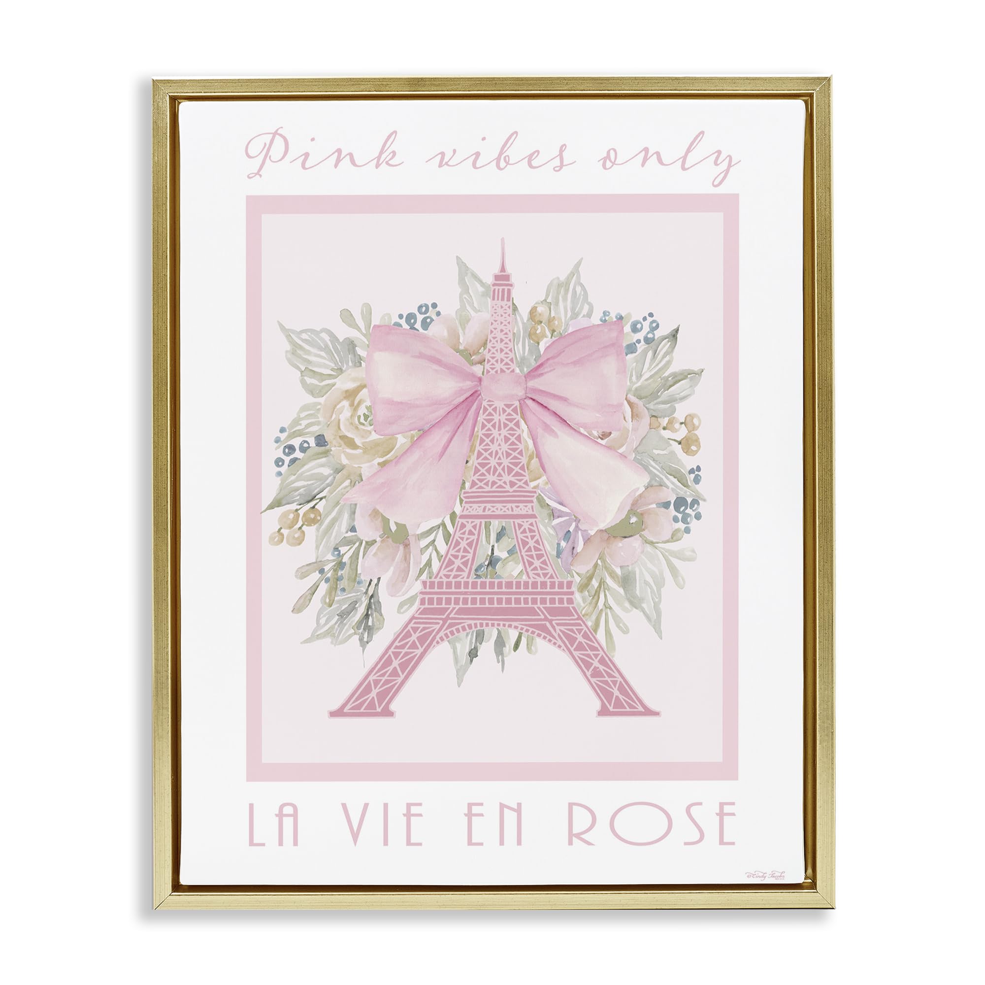 Stupell Industries Metallic Gold (Matte) Pink Vibes Only Paris Chic, 16 X 20 Inch Canvas In Floater Frame