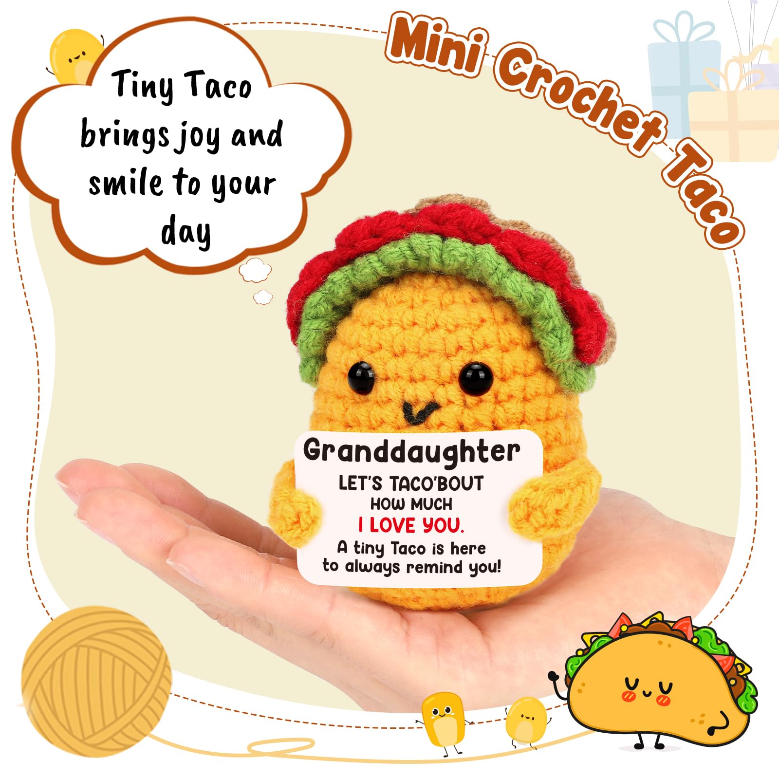 Granddaughter Gifts from Grandma, Teen Girls Kids Easter Basket Stuffers Year Old Age Teenage Gift Granddaughter Birthday Graduation Confirmation Christmas Valentines Handmade Crochet Taco Gifts