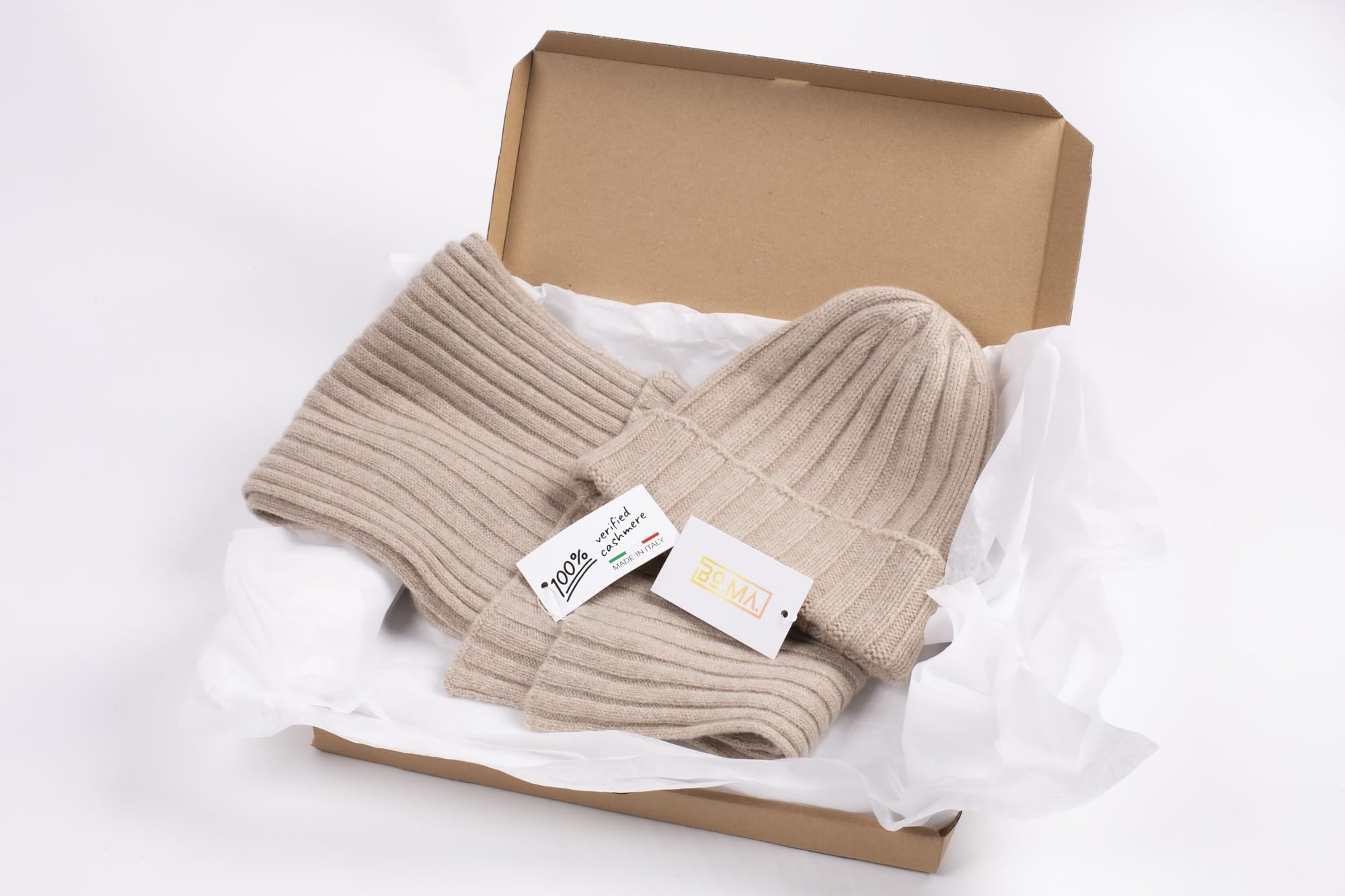 Bo.MA. Sombrero acanalado 100% puro de cachemira regenerado para hombre y mujer, gorro crudo, fabricado en Italia, gorro de invierno, gorro de cachemira, gorro de invierno, gorro de invierno, gorro