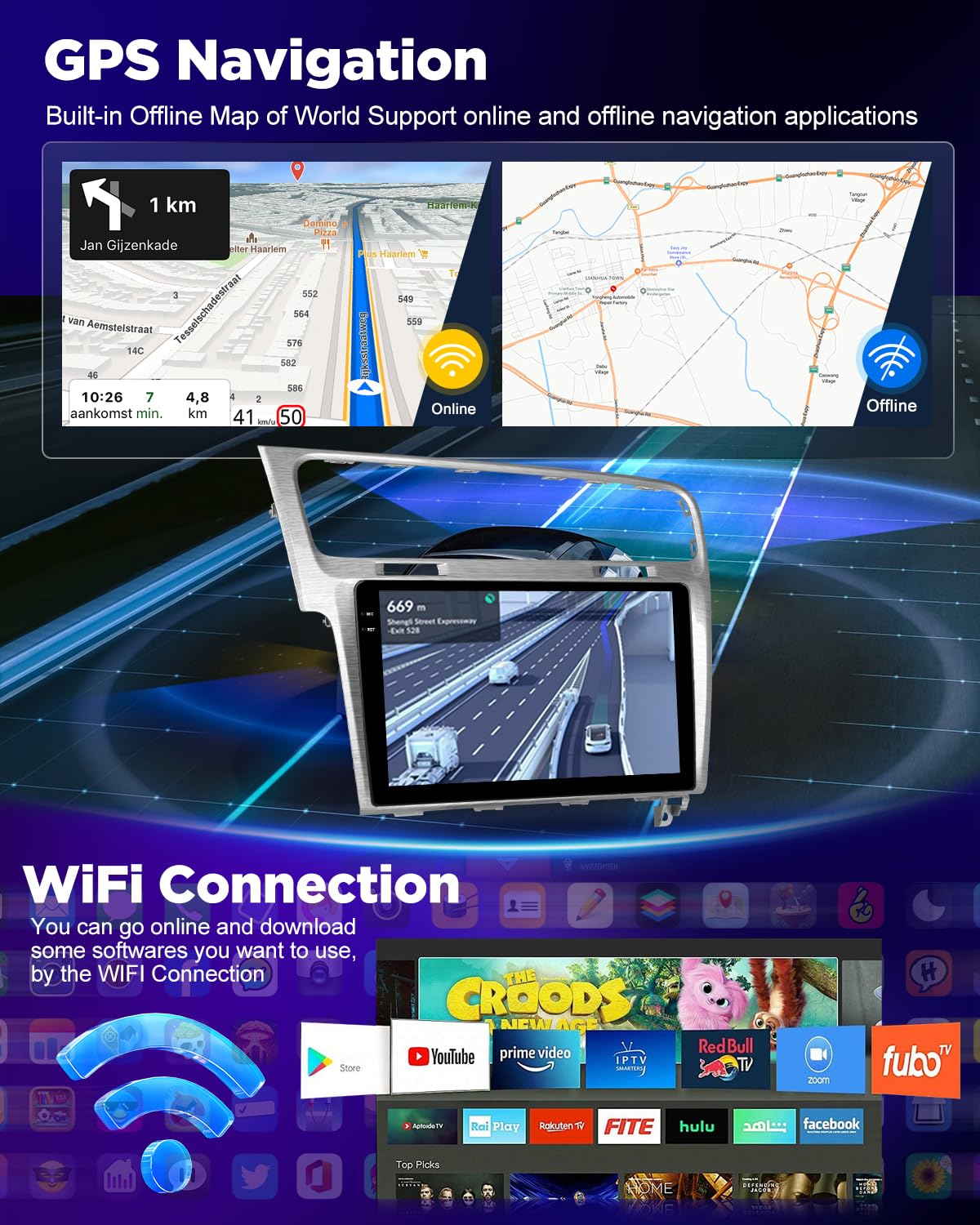 NHOPEEW 4+128G Android Autoradio per VW Golf 7 MK7 2012-2020 con Wireless Carplay Android Auto - Schermo incell da 10 pollici Supporto WiFi GPS Comandi al volante + Telecamera di retromarcia Canbus