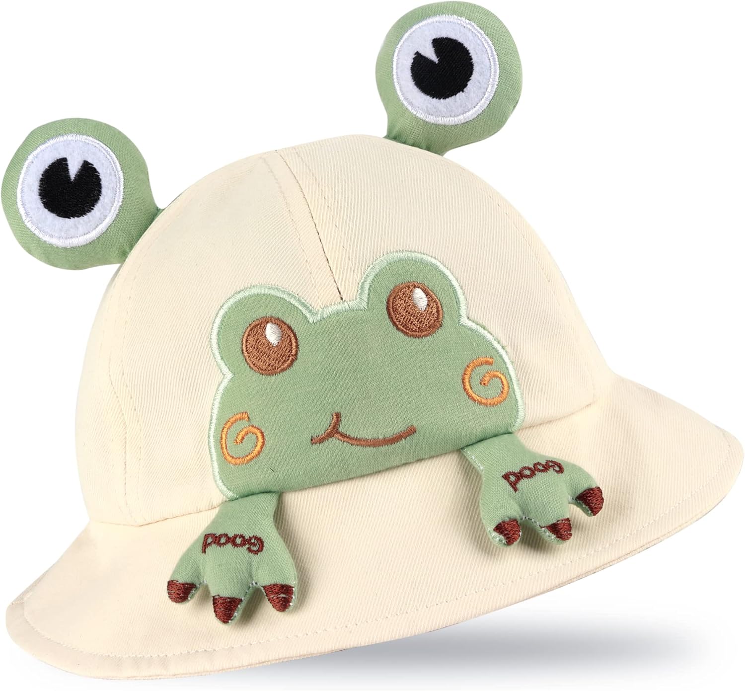 Toddler Sun Hat Bucket Hats Frog Hat for Boys Girls Cute Funny Sunhat Beach Caps Outdoor with Chin Strap (Khaki)