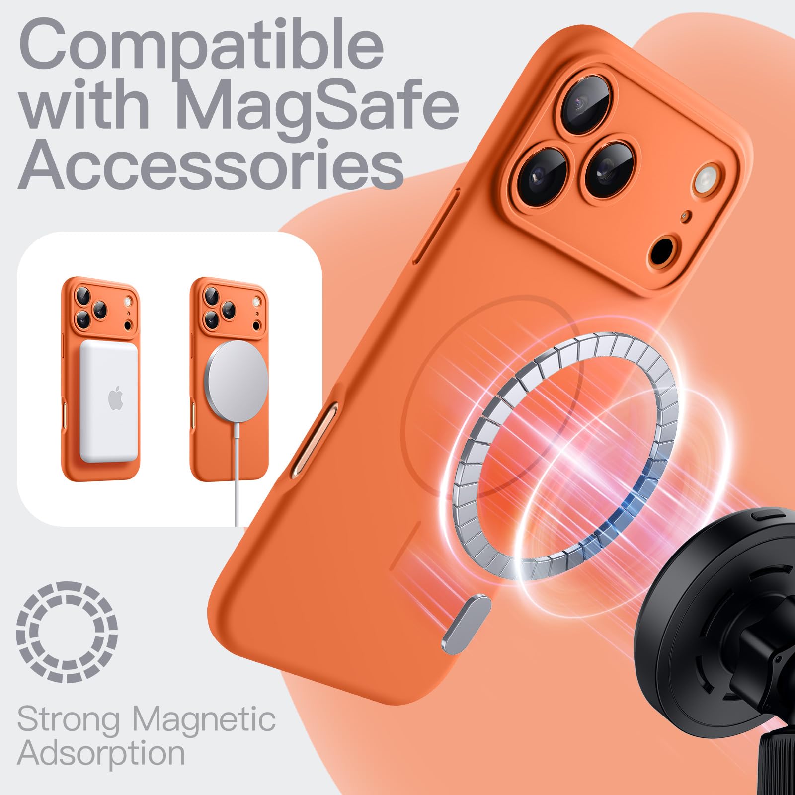 JETech Coque Silicone Magnétique Pour IPhone 17 (6,3 Pouces) - Compatible MagSafe, Toucher Soie, Protection Chocs & Caméra - Noir - 11