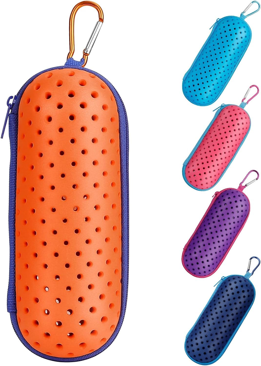 IHLOOTD Schwimmbrille Etui, Swim Brillenetui Hardcase, Schutzhülle Brillenetui mit Karabiner und Abflusslöchern, für Schwimmbrille, Sonnenbrillen, Unisex (Orange)