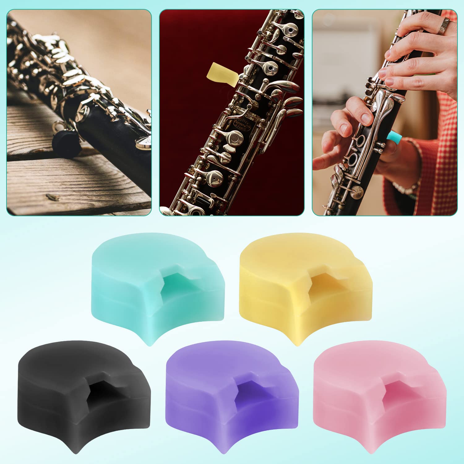 5 Pièces Coussin Repose Pouce pour Clarinette/Hautbois, Coussin Repose Doigt de Pouce Silicone Protecteur Coussin Repose-Pouce pour Hautbois (Rose, Noir, Jaune, Bleu, Violet)