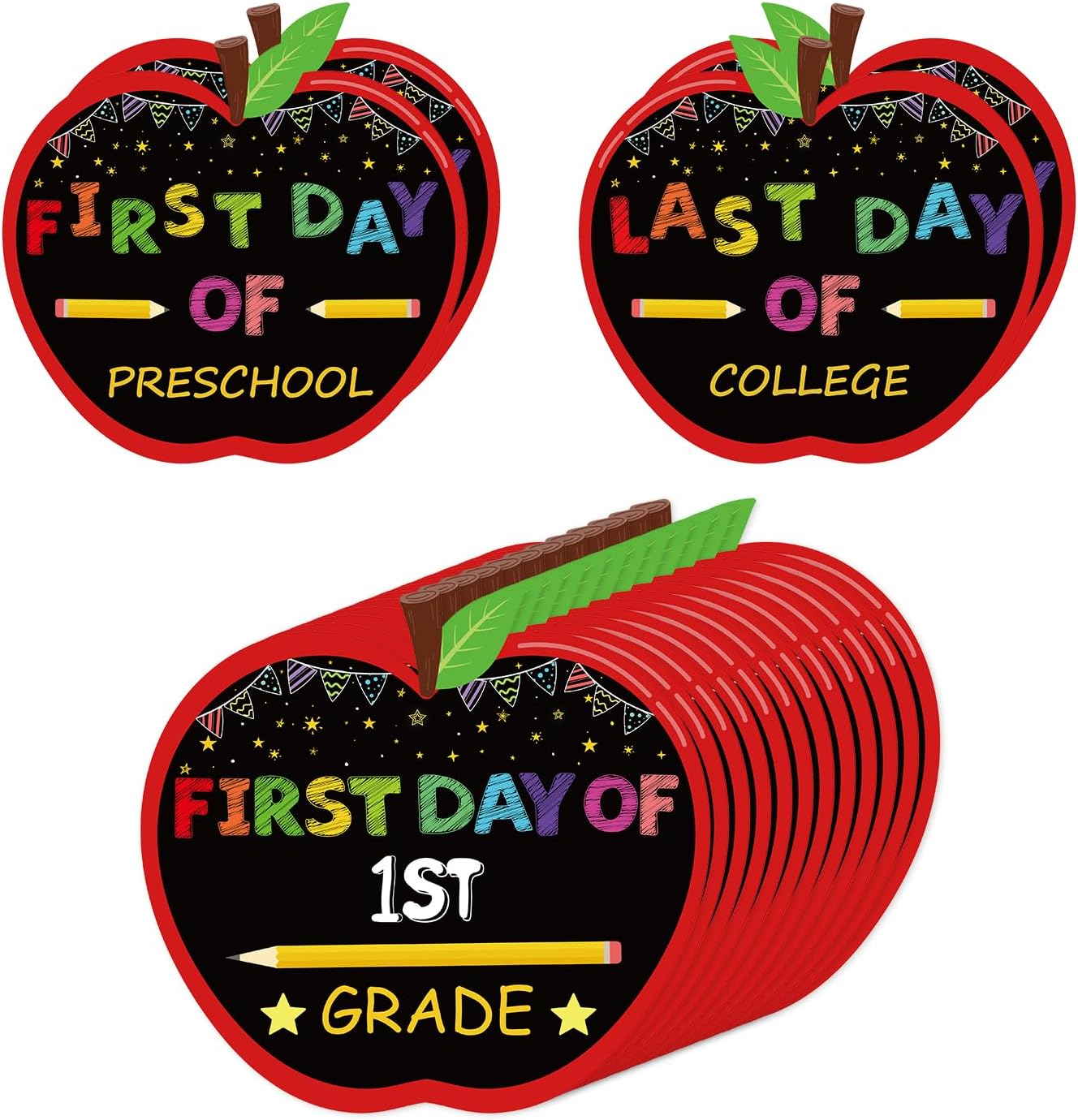YQUQWN 16 PCS First and Last Day of School Sign Double Sided Back to School Apple Chalkboard Sign Reusable First and Last Day of Grade Preschool Kindergarten College Photo Props for Kids Boys Girls