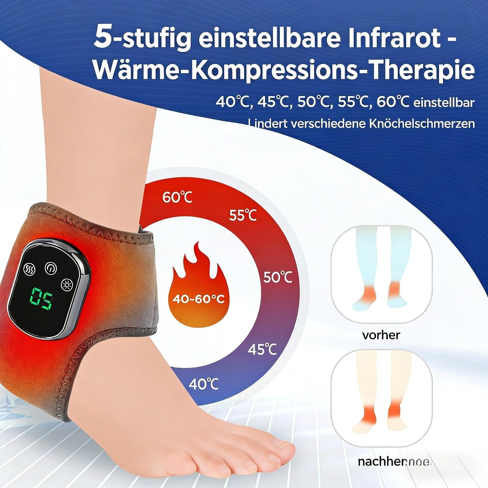 4-in-1 Fußtherapie, Massage für Füsse mit 3 Schwingungsmodus 5 Wärmestufen | Foot massage, Fußmassagegerät, Lindert Knöchelermüdung(Grau)