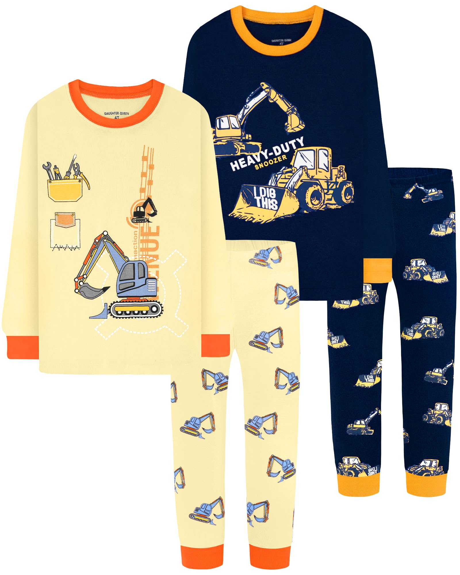 DAUGHTER QUEEN Boys Pajamas 4 Pieces Long Set 100% Cotton Sleepwear Size 18 Months-12 Years