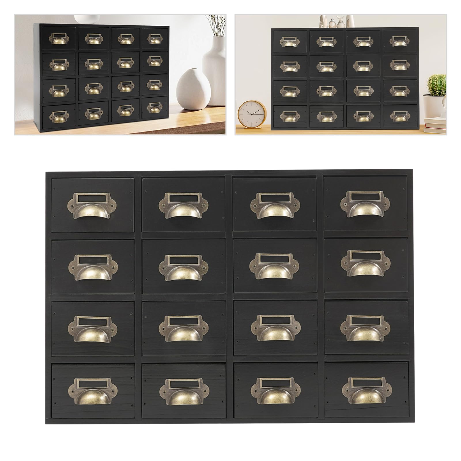 Cassettiera con 16 scomparti, design a 4 livelli, capacità di carico 10 kg, stile vintage, con maniglie in metallo, per erbe, cancelleria, bustine di tè, gioielli e forniture per ufficio