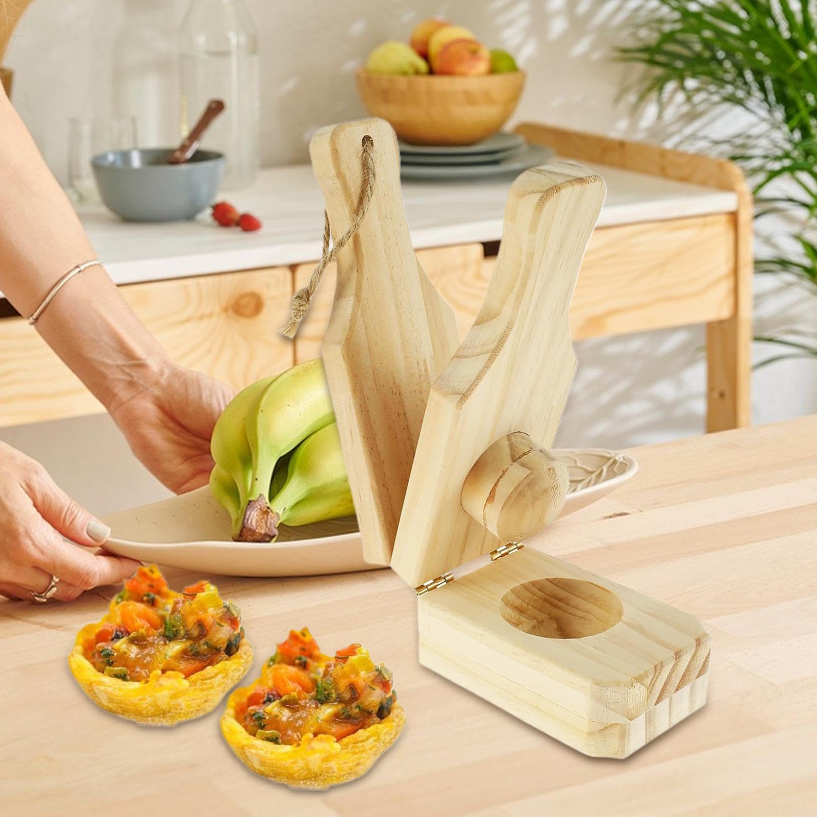 Presse à Écraser les Plantains,Presse en Bois pour Coupes de Bananes | Fabricant De Chips De Banane En Tasses - Pour La Cuisine La Cuisson Le Grill La Maison Le Camping La Fête Le Buffet La Préparatio