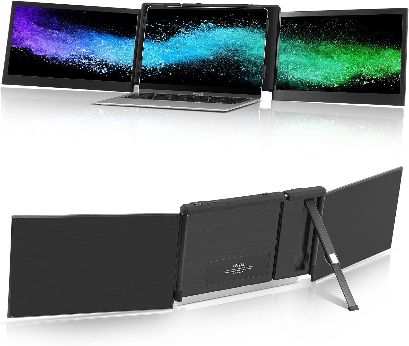13.3” Portable Monitor for Laptop, OFIYAA P2 Pro Triple Laptop Monitor Screen, External Dual Monitor for 13”-16.5” Mac Windows Chrome Laptop, Supports MacBook PC