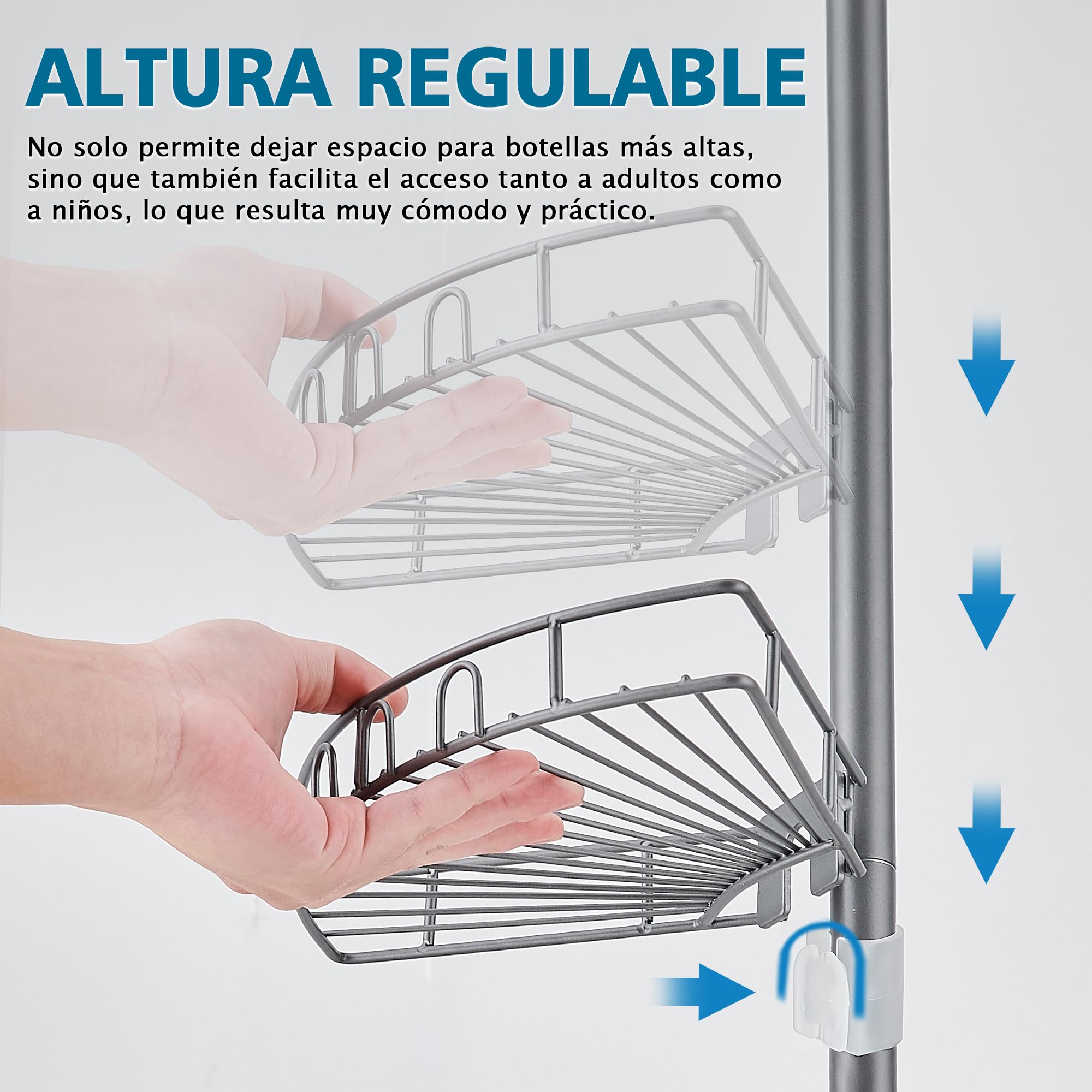 Estanteria Baño Telescopica Estante Ducha Esquina sin Taladro Acero Inoxidable con 4 Bandejas, Ajustable 85-325cm, para Bañera, Cuarto de Baño, Ducha y Cocina, Gris