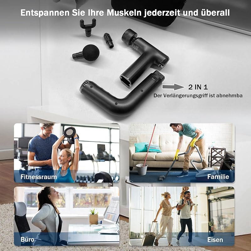 Emicool 2-in-1 Masszázspisztoly Meleg-Hideg Funkcióval, Hosszabbított Nyéllel - Izomfájdalom Enyhítő, 5 Sebességes, Hordozható Mély Szöveti