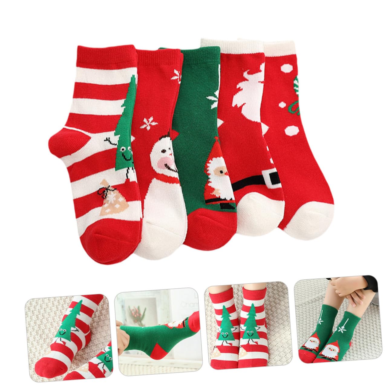 5pares Medias De Navidad Para Calcetines De Algodón Cálidos De Dibujos Animados De Calcetines Navideños Para Colgar El Árbol De Navidad