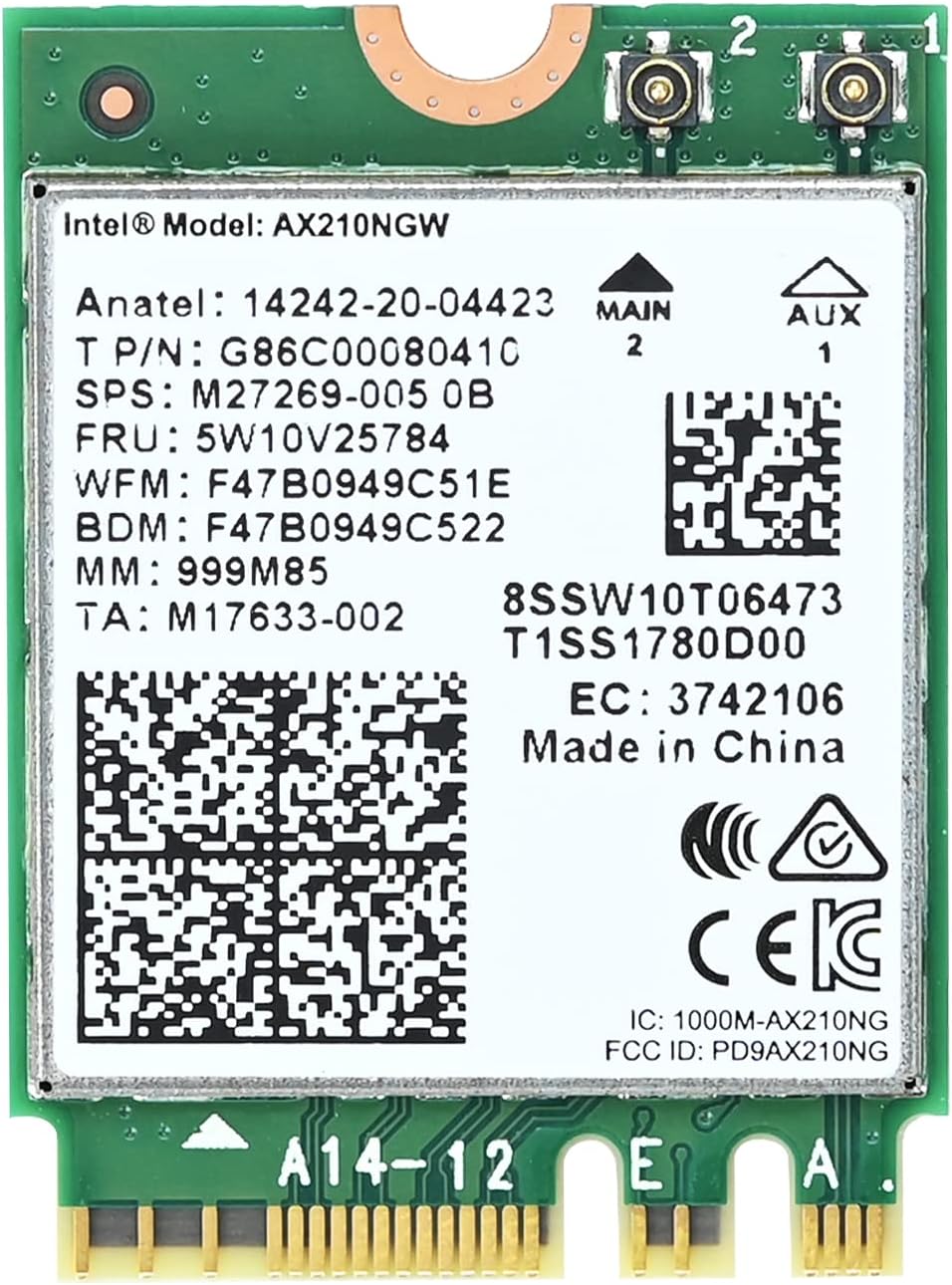 Podazz WiFi 6E Intel AX210 NGW Tarjeta WiFi para portátil Tri-Band 6GHz/5GHz/2.4GHz 5400Mbps Adaptador de red WiFi inalámbrico, compatible con Bluetooth 5.2 | MU-MIMO | Windows 10/11 Linux, M.2/NGFF