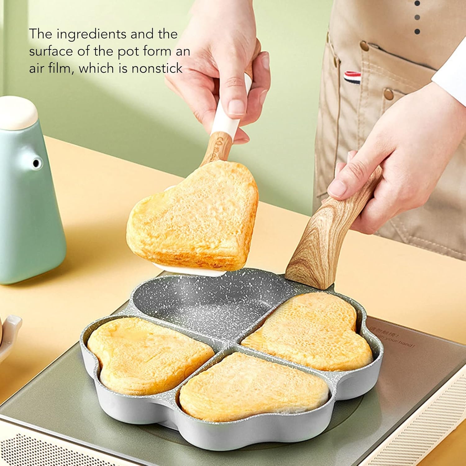 4-Cup Nonstick Egg Frying Pan, Aluminum Alloy Omelette Pan with Handle for Breakfast Making, Egg Cooker Pan for Home Kitchen(White)