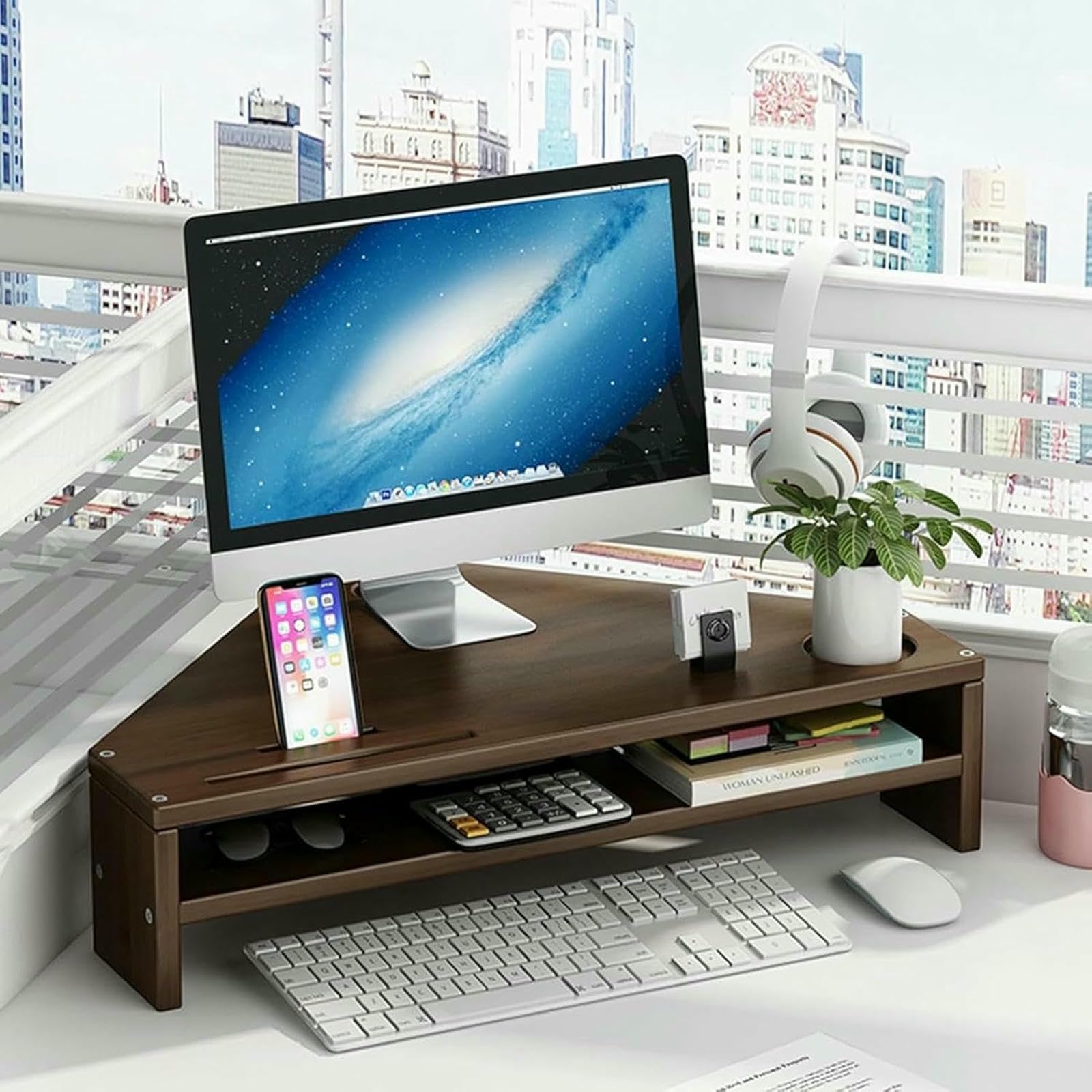 Corner Monitor Stand Riser Ergonomique - Support Ordinateur Portable avec Organisateur de Bureau