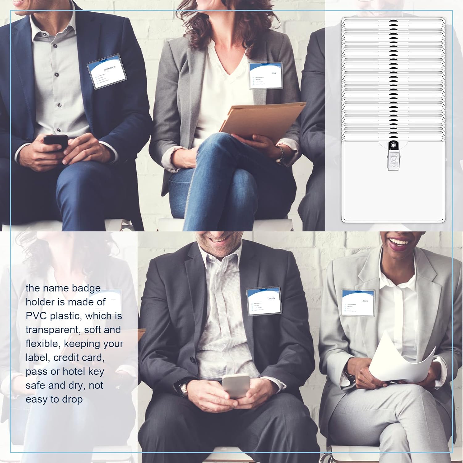 Eaasty 100 Pcs Clear Name Badge Holder with Clip ID Tags Holders for Badges PVC Waterproof Horizontal Name Badges with Clips for Teacher Office Employee 2.25 x 3.5 Inch - Image 7