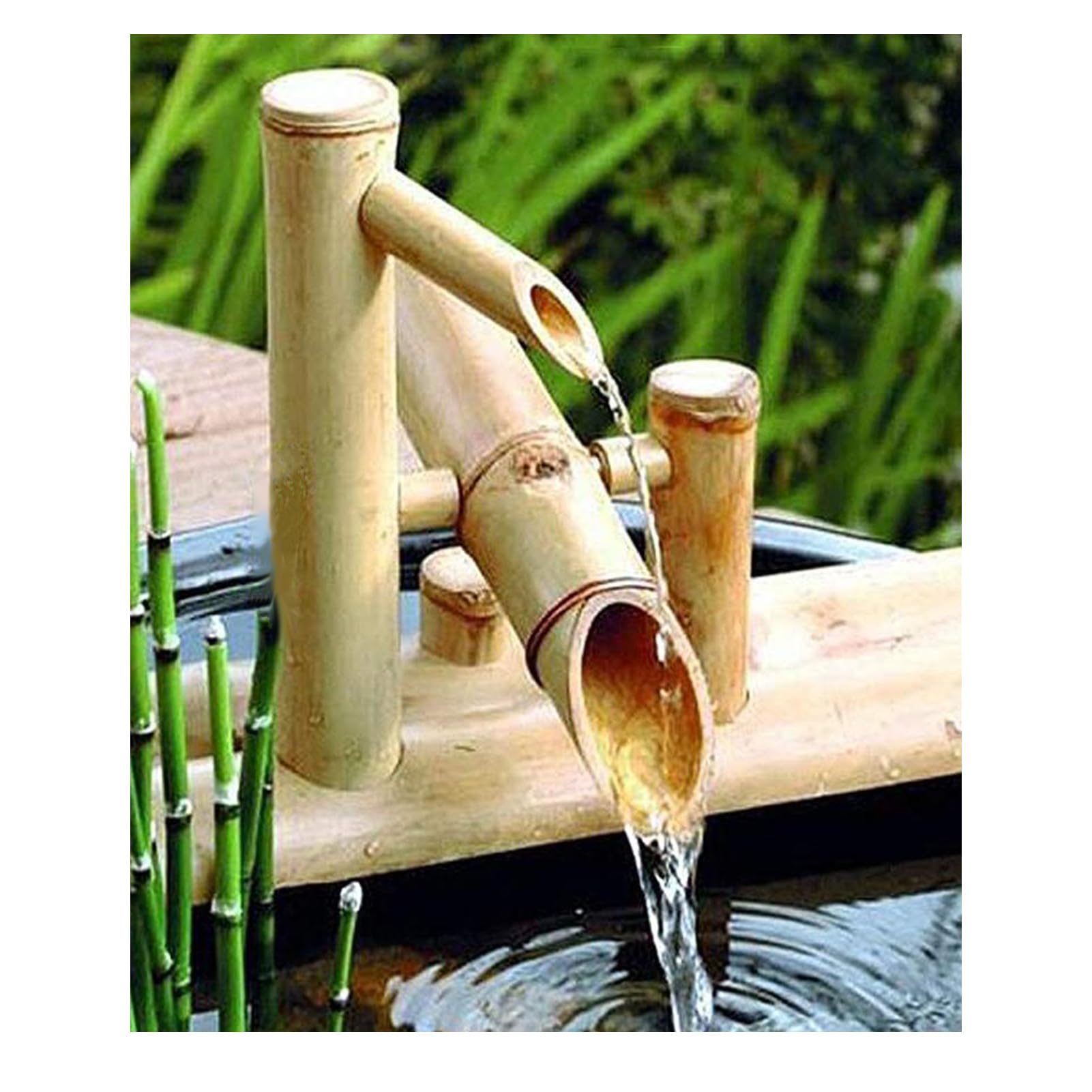 JTWWDM Handcrafted Water Feature with Quiet Pump, Japanese Bamboo Fountain Kit, Zen Water Fountain Decorations, Traditional Japanese Garden Water Feature