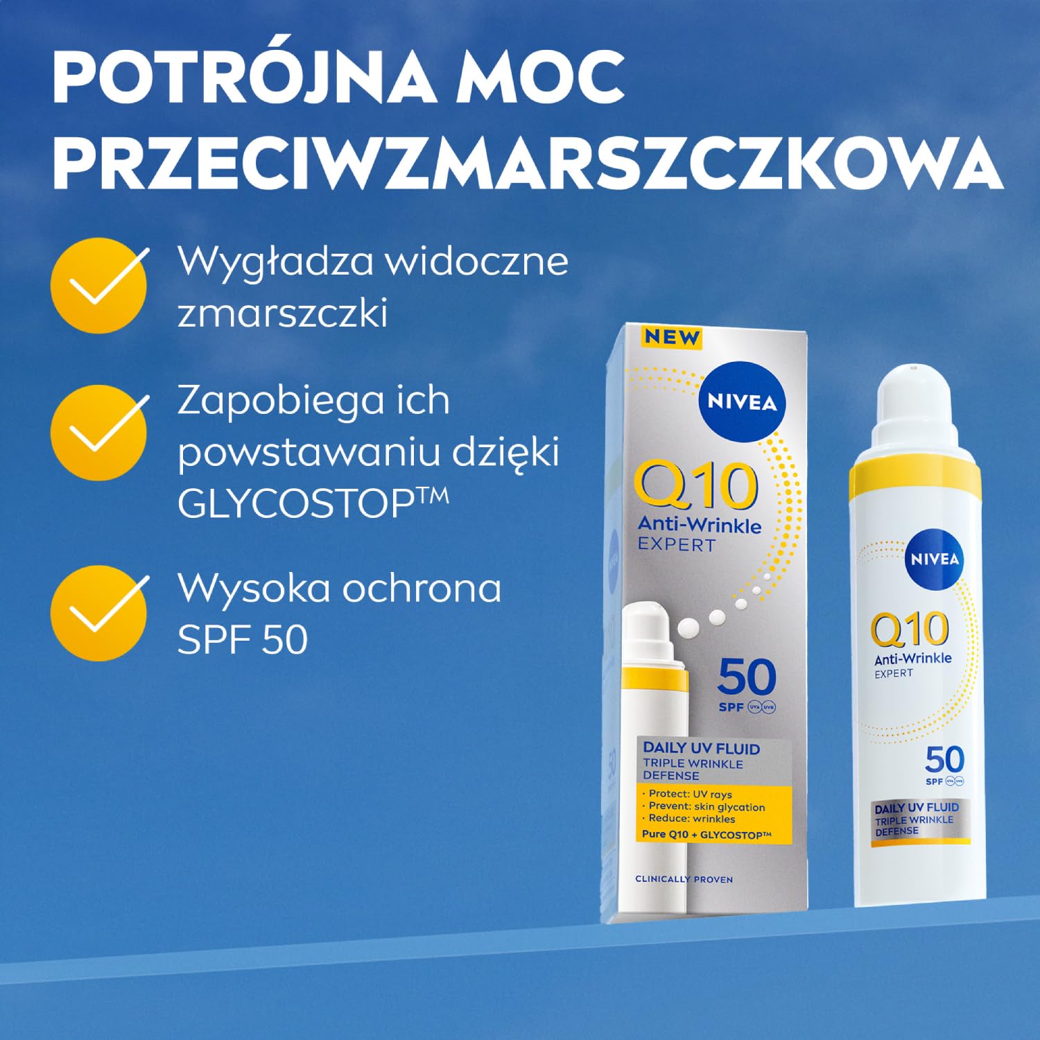 NIVEA Q10 EKSPERT Przeciwzmarszczkowy Daily UV fluid do twarzy z SPF 50, 40 ml