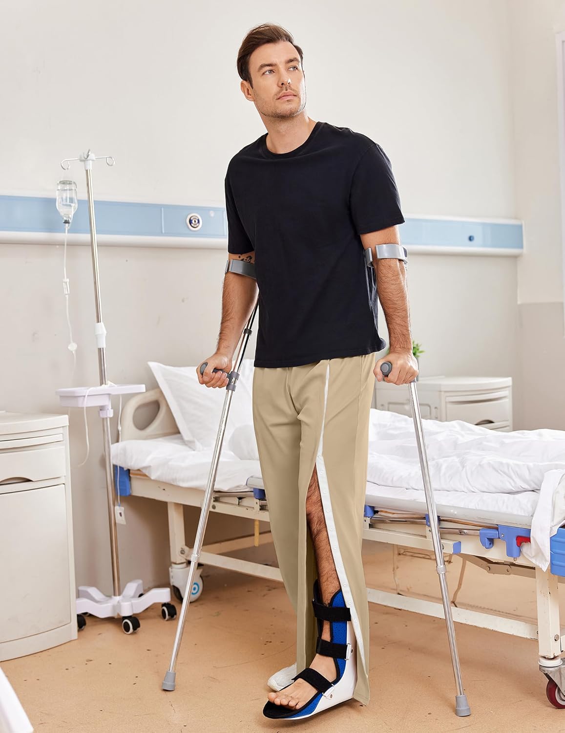 Deyeek Tear Away Pants for Men Open Bottom Side Snap On Sweatpants Baggy Post Knee Hip Leg Surgery Recovery Pant with Pockets - Image 3