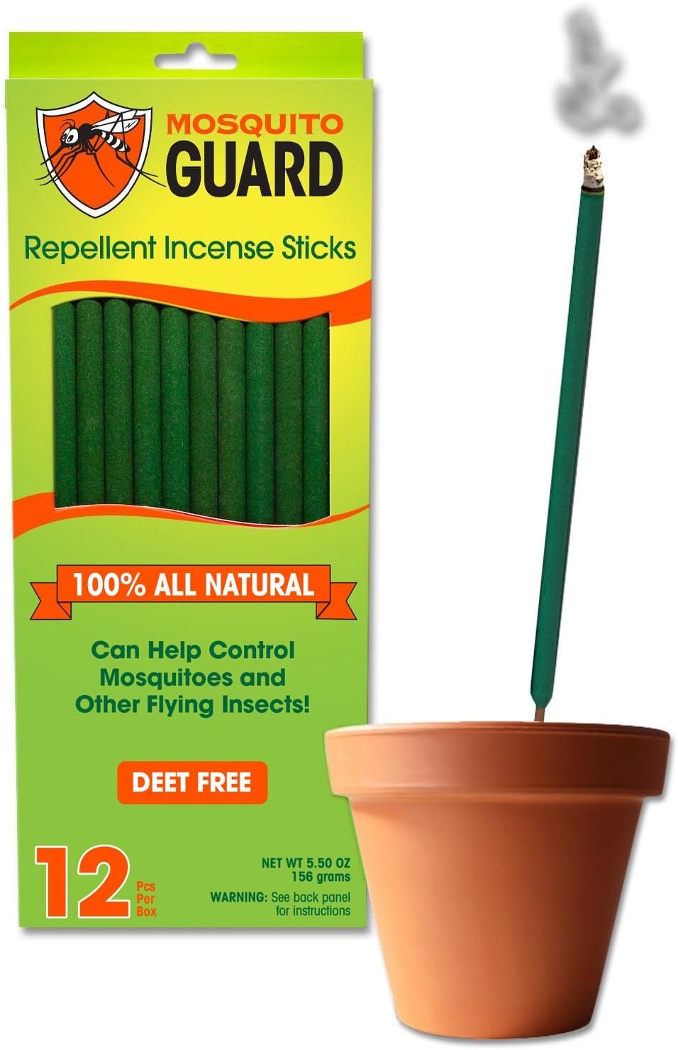 Mosquito Guard Incense Repellent Sticks – 100% All Natural Insect Repellent Incense Sticks - 12" Bamboo Incense Infused with Citronella, Lemongrass & Rosemary Oil - 12 Sticks Per Box