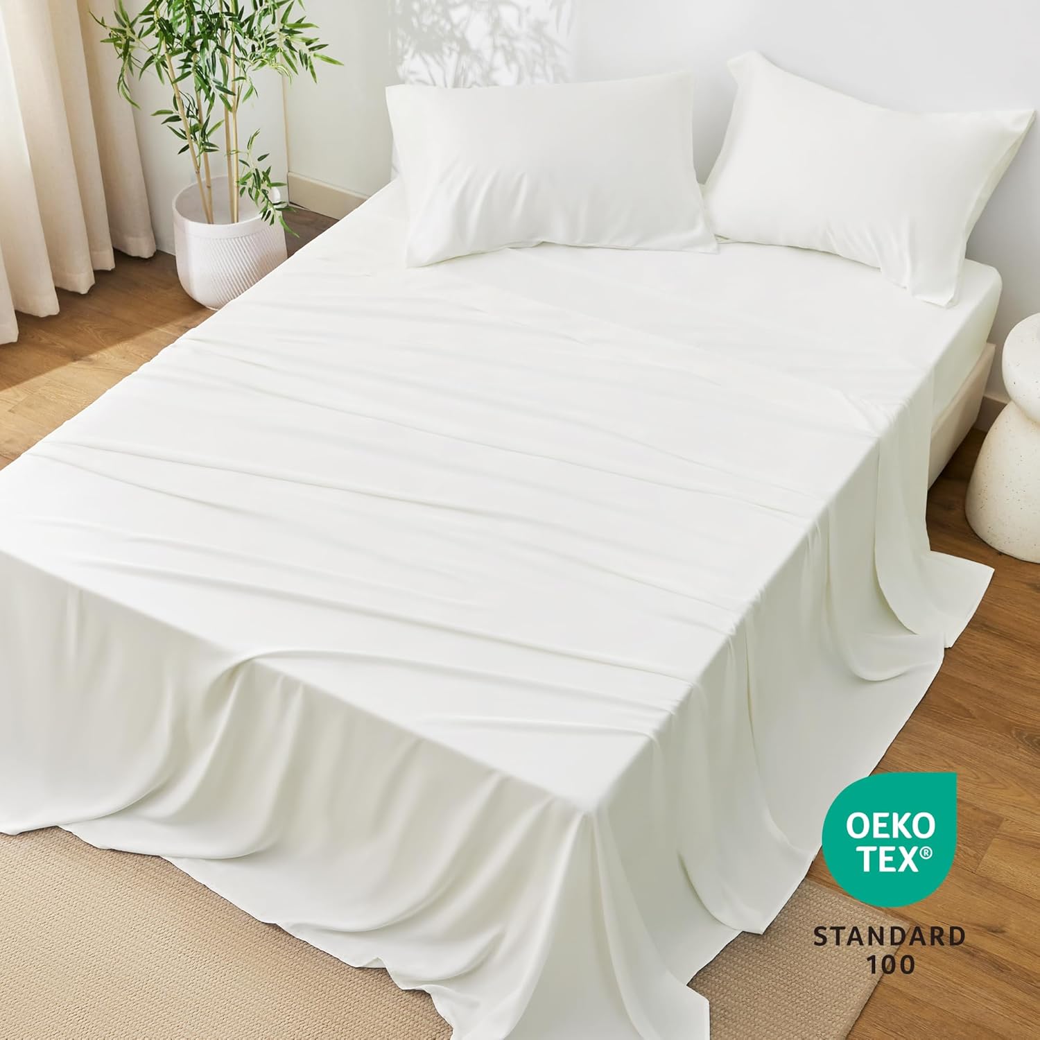 Love's cabin 4 Piece King Size Sheet Set, Cooling Sheets, 100% Rayon Derived from Bamboo, Breathable & Soft King Size Bed Set, Deep Pocket Up to 16", Hotel Luxury Silky Bedding Sheets, White - Image 8