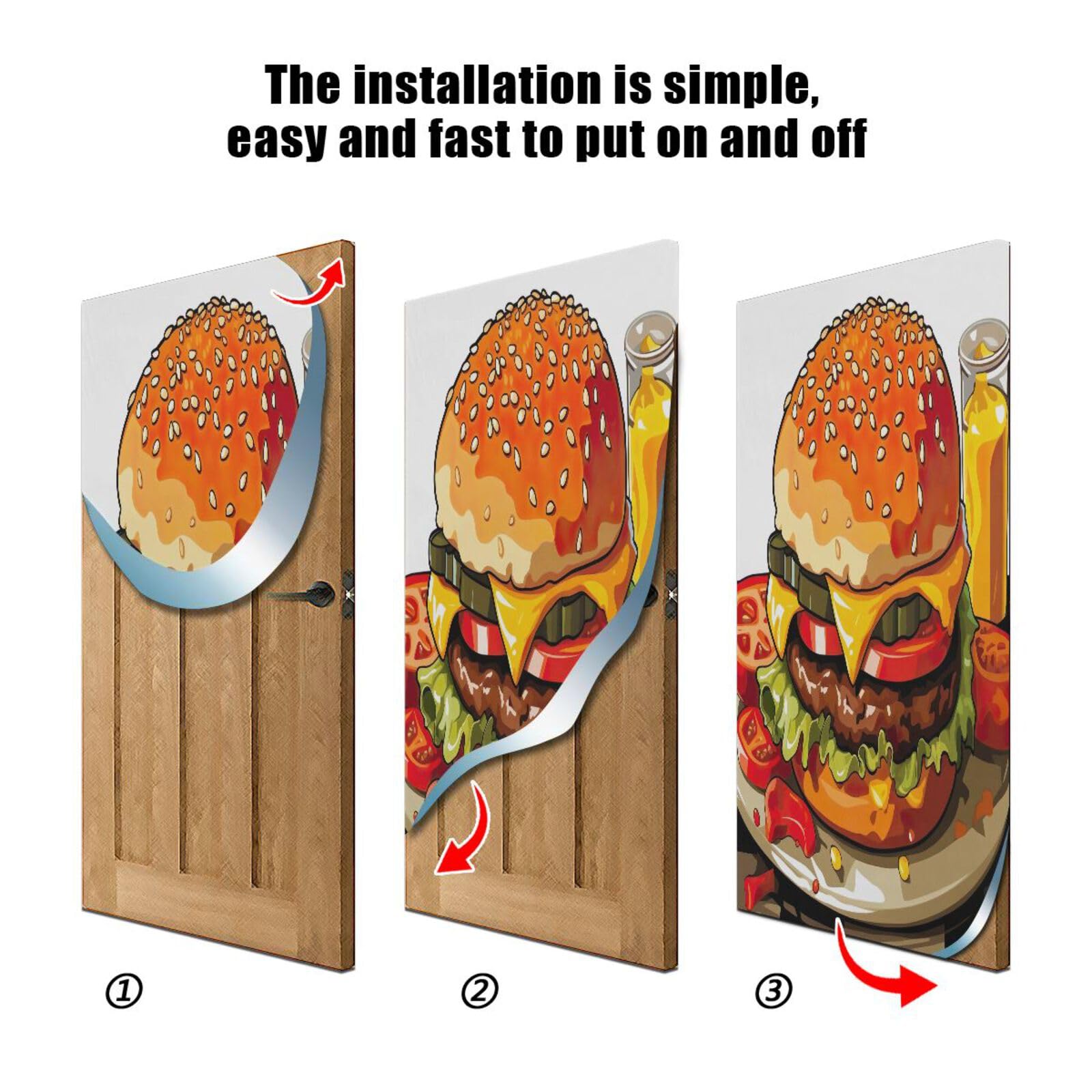 FLildon Big Hamburger Print Door Cover Decoration, Party Accessory Porch Decor for Festive Ornament Room Door Covers 35 x 79 Inch